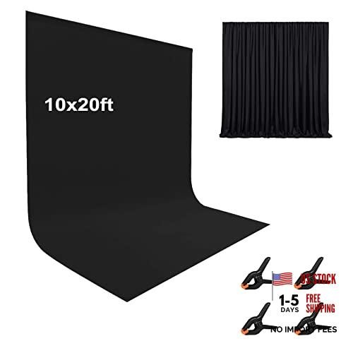 Black Photo Backdrops for Photography – Two Rod Pocket – 10x20ft Black