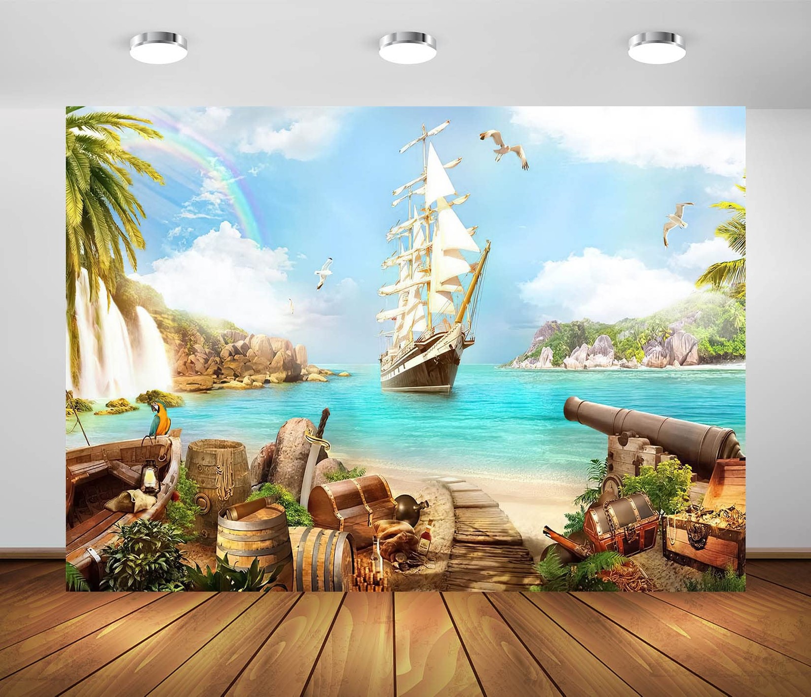 BELECO 9x6ft Fabric Beach Island Backdrop – Pirate Theme Party 9x6FT, A14795