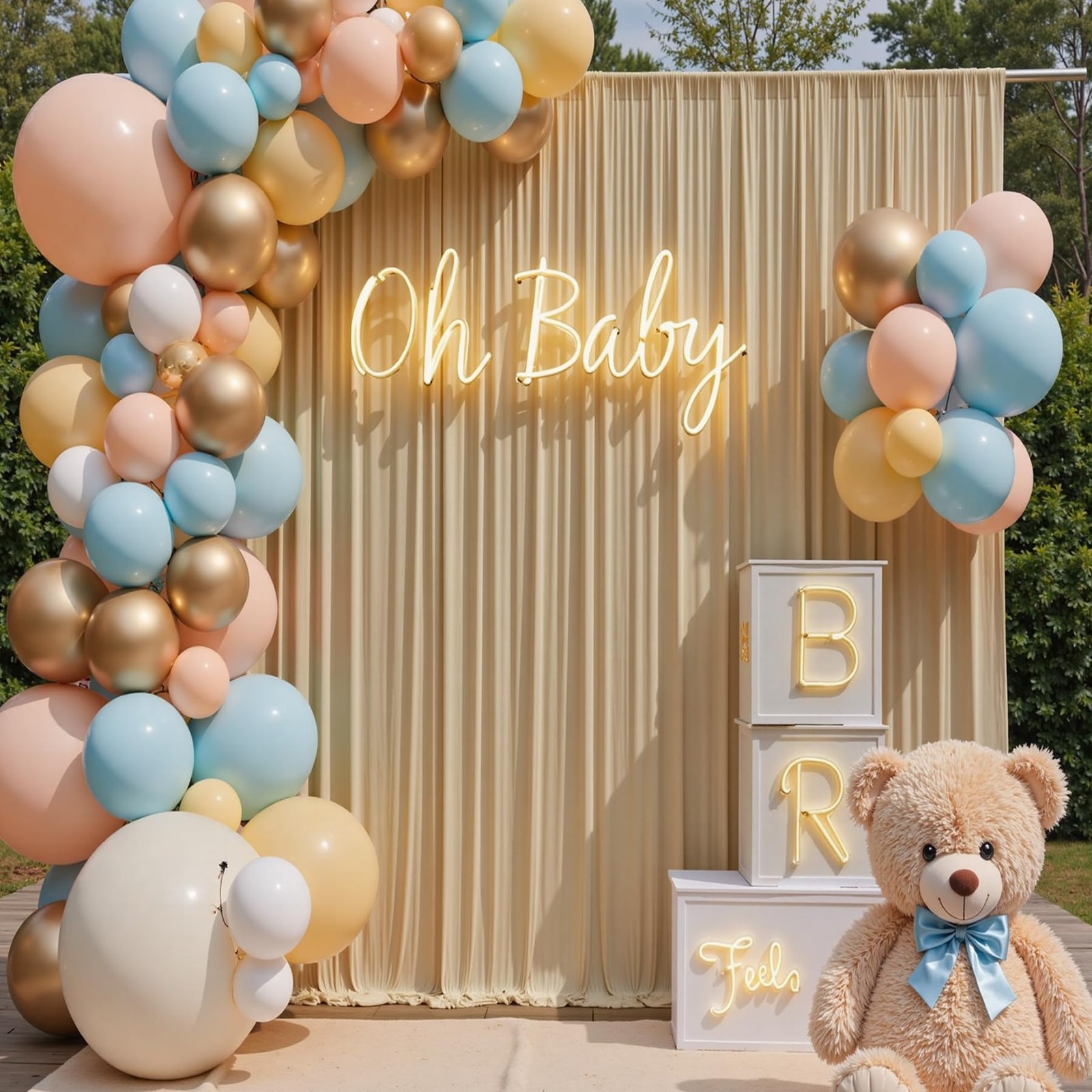 60ft×14ft Long Champagne Backdrop Curtain for 14ft Long_12 Panels,