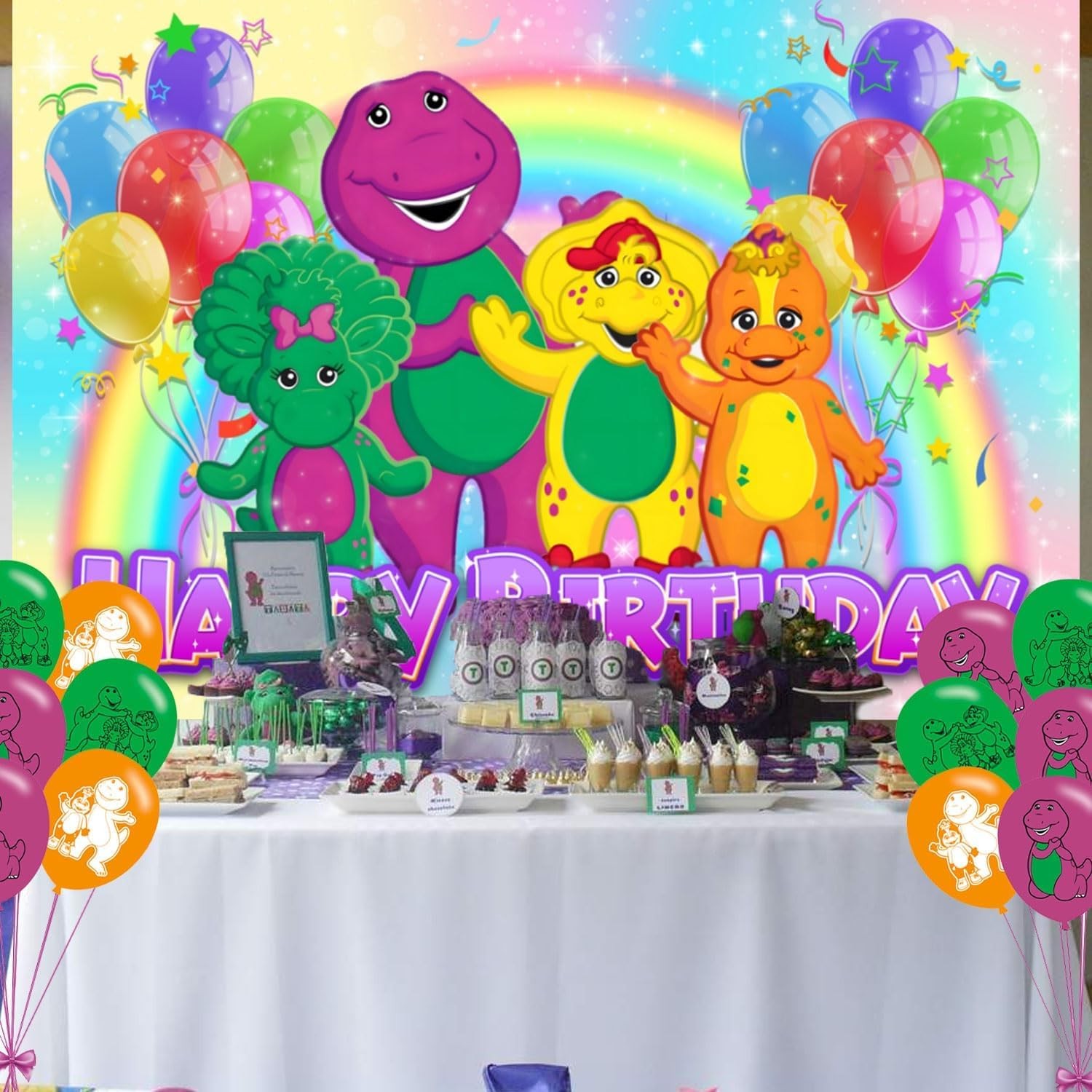 𝓑𝓪𝓻𝓷𝓮𝔂 Birthday Party Decoration, Photo Background 5 x 3 FT, 18 Pcs Bal…