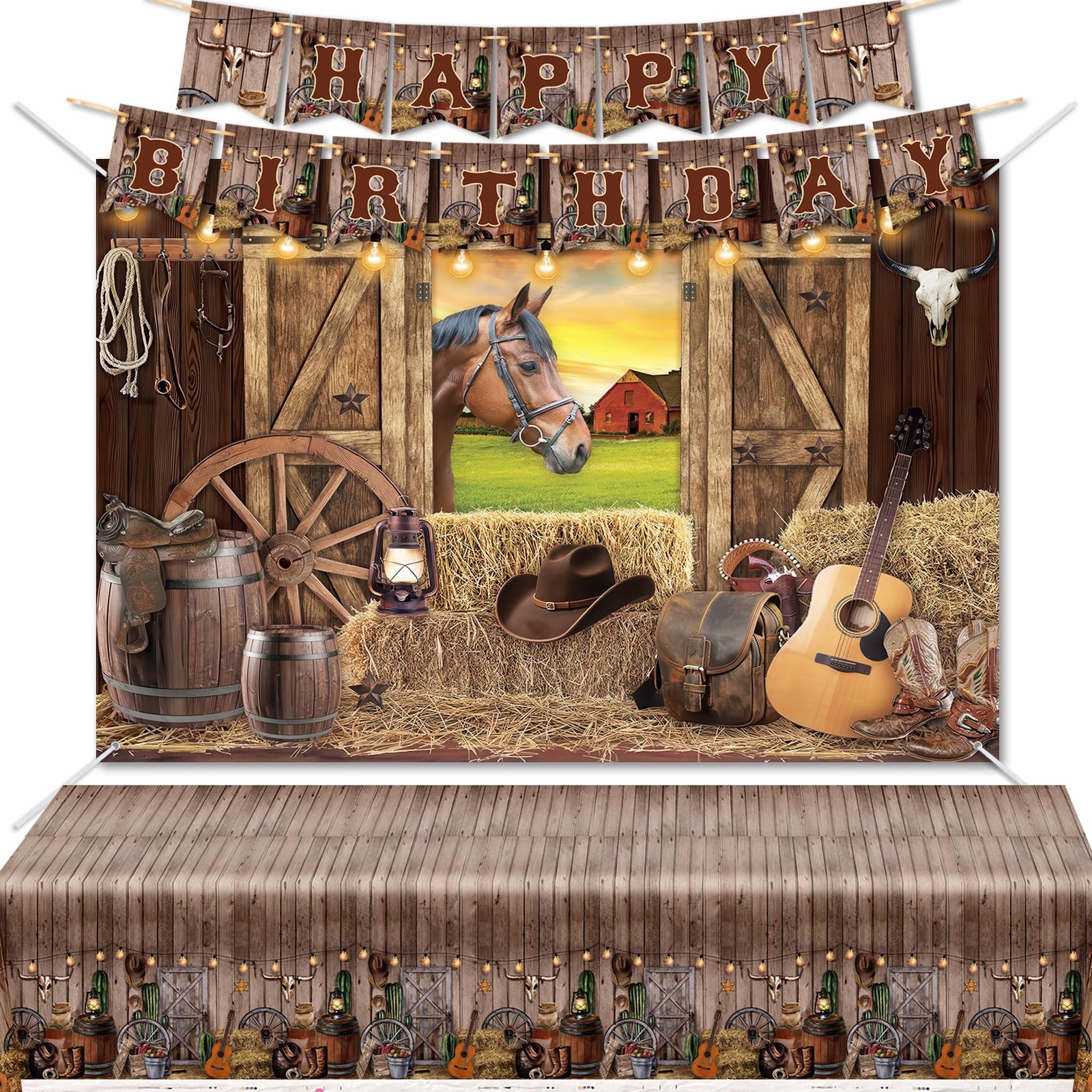 Western Cowboy Birthday Party Supplies 59 x 39 inches, Brown