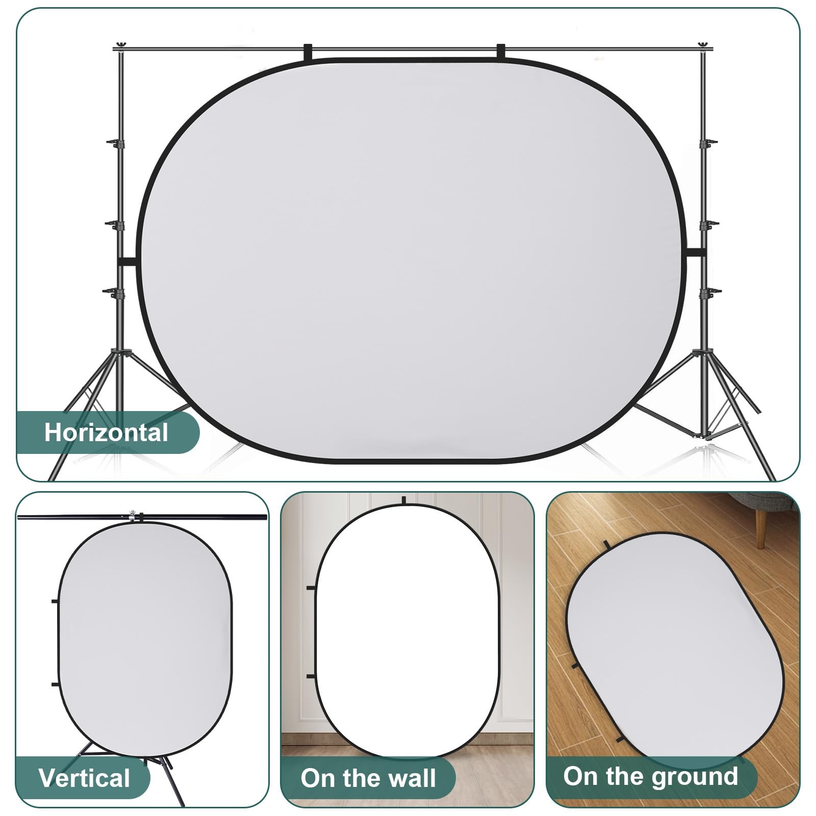 5×6.5ft(1.5x2m) Collapsible Backdrop White Grey Twist Flex Folding Pop up Bac…