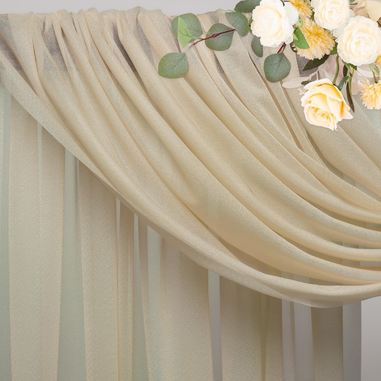 Wedding Arch Draping Fabric 2 Panels 28.7″ x 20FT Champagne Drapes Sheer Fabr…