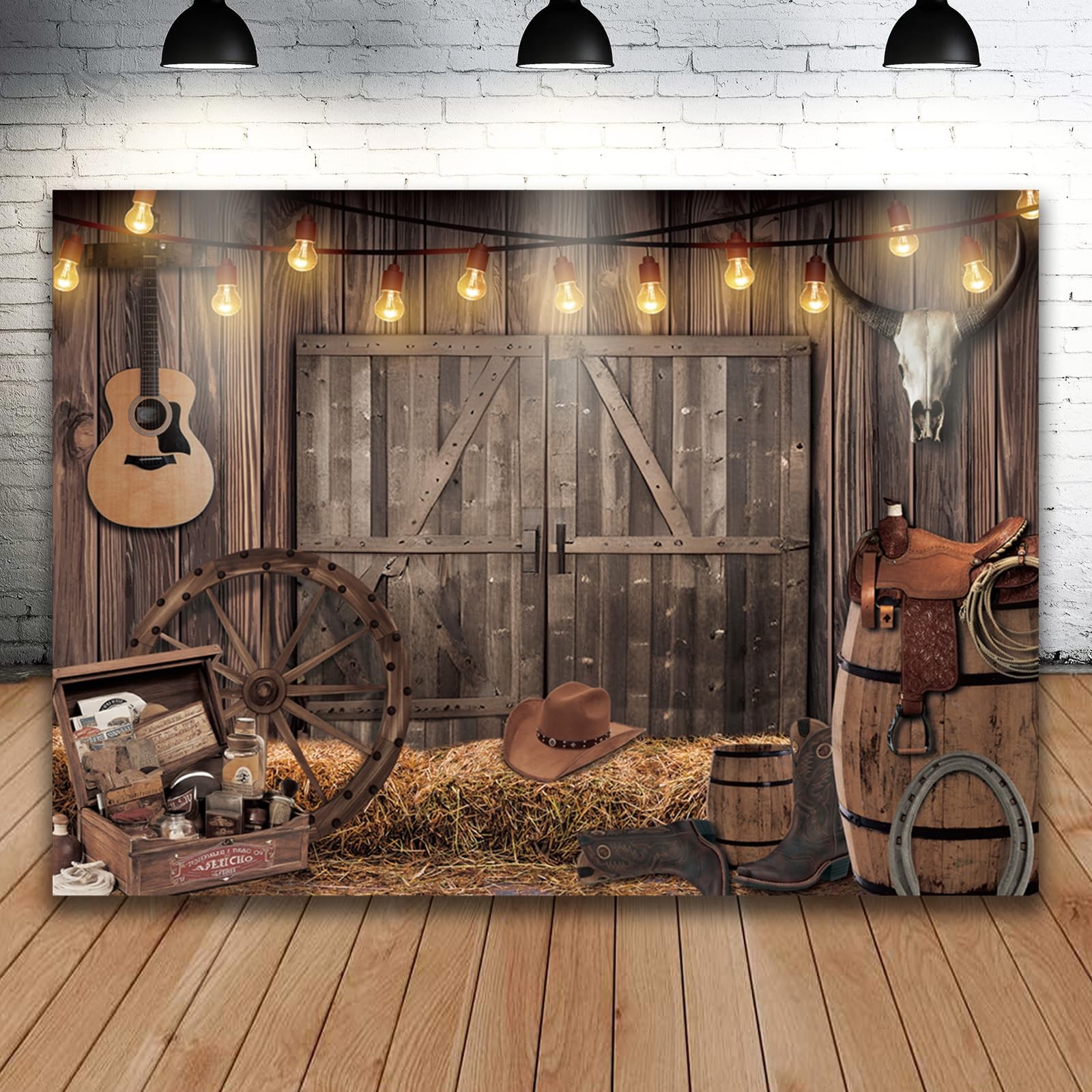 OurWarm 7x5FT Western Cowboy Backdrop Party 7 feet x 5 feet, tyle 2