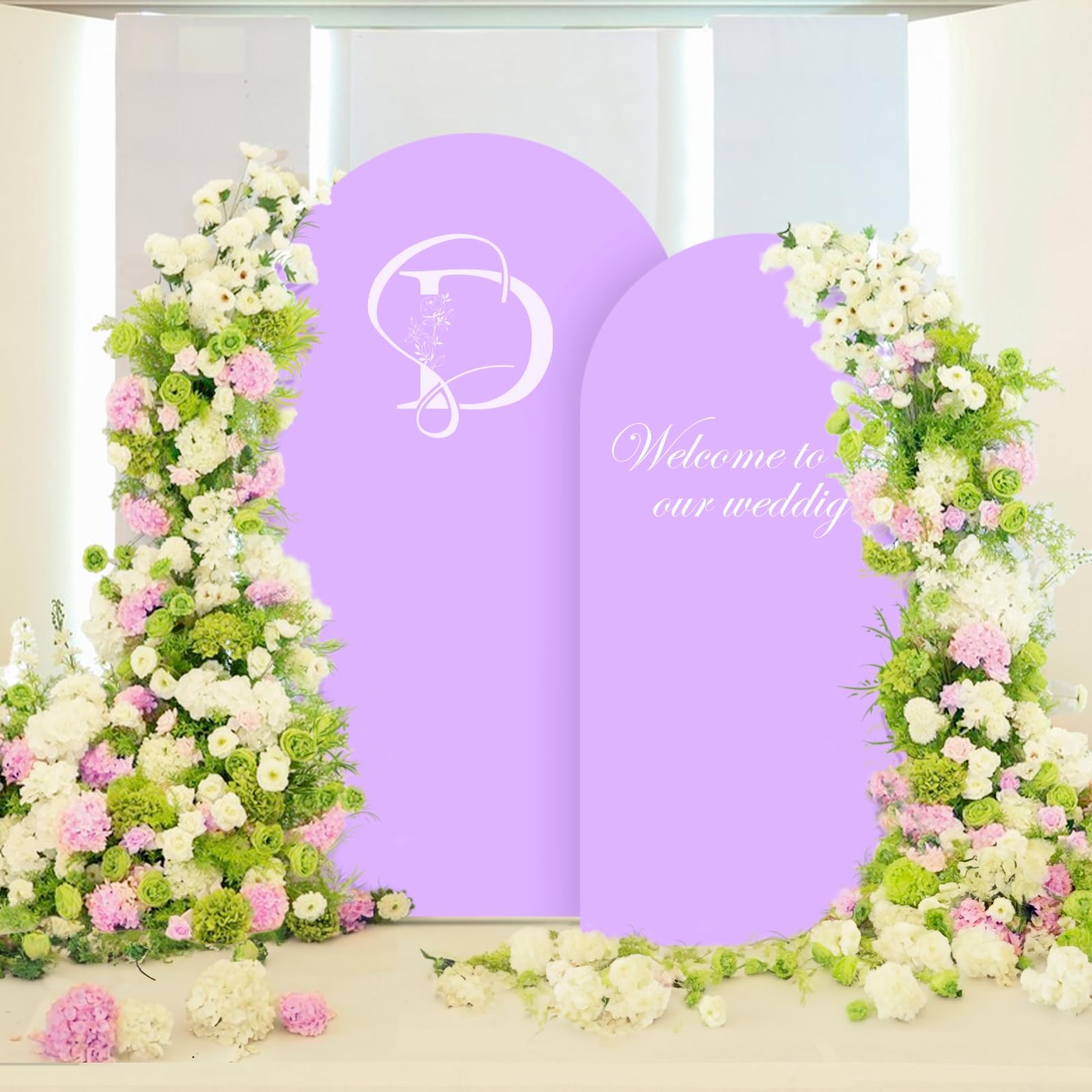 8FT Wedding Arch Cover Set 6.6FT Purple Spandex Backdrop for Events