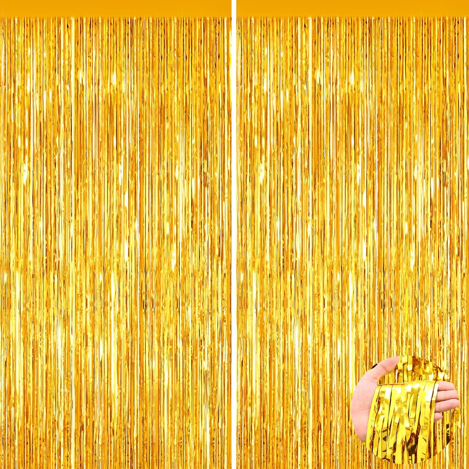 Gold Tinsel Backdrop Foil Curtain Birthday Streamers Photo Booth Props 2 Packs