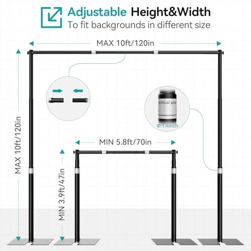 Pipe and Drape Stand Kit, Adjustable Heavy Duty Backdrop Stand 10x10ft Black