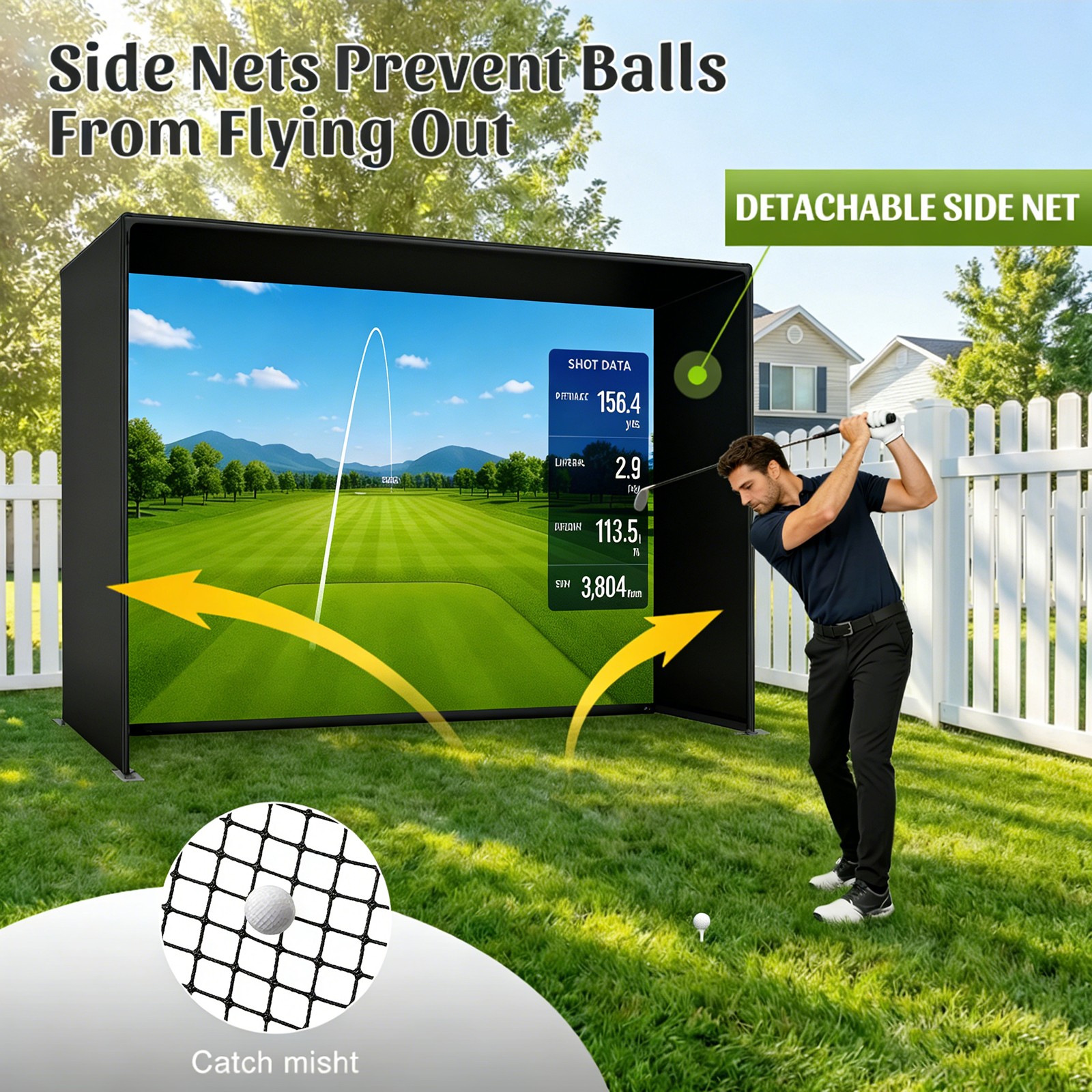 Indoor Golf Simulator Cage with Heavy Duty Triple-Layer Impact Screen for Home