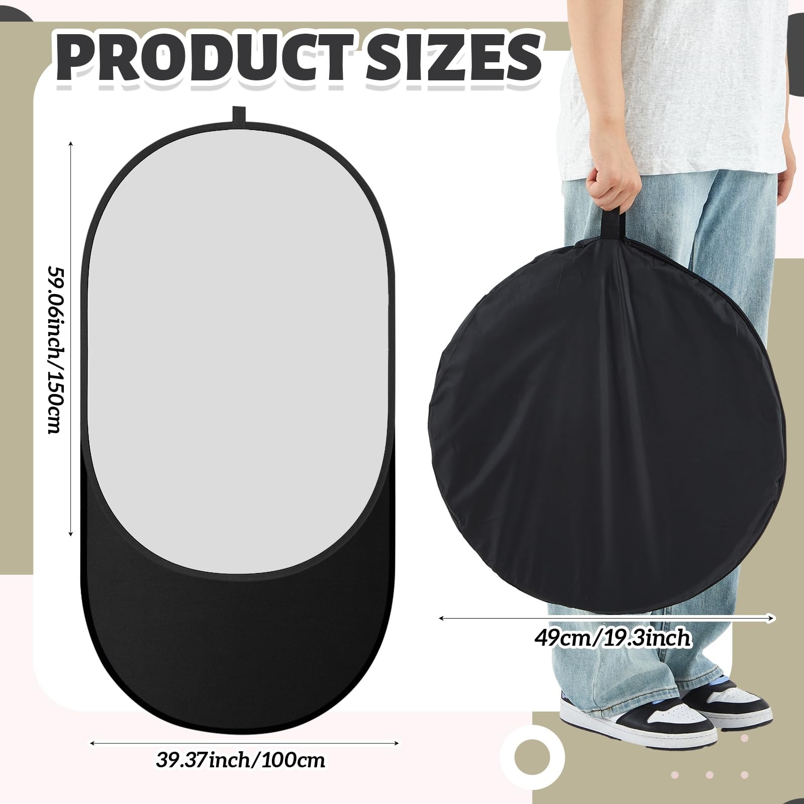 5×3.3 ft(1.5mX1m) Collapsible Backdrop, Portable 2 in 1 Black and White Backg…