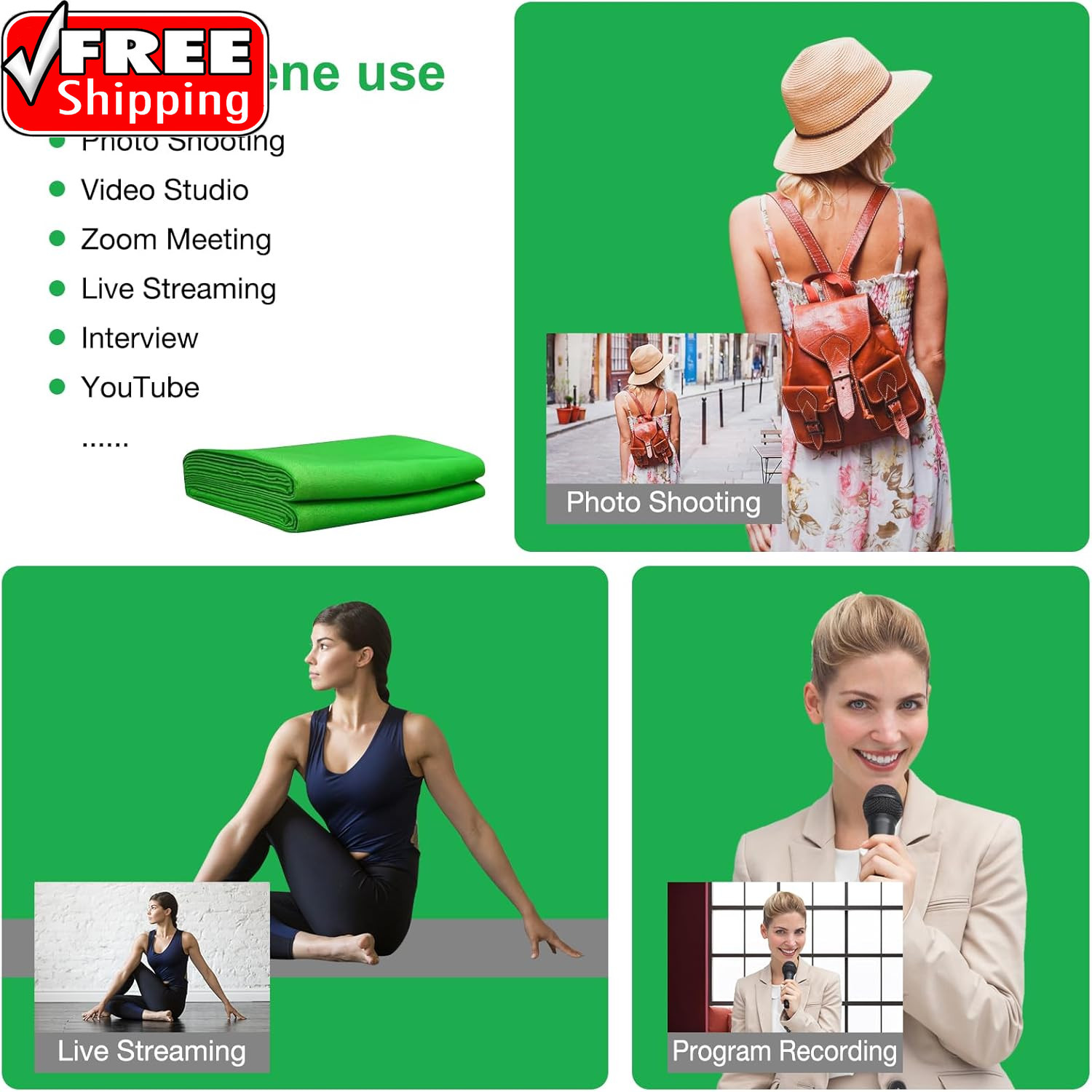 12 X 10 FT Large Green Screen Backdrop for Photography, Greenscreen Background f