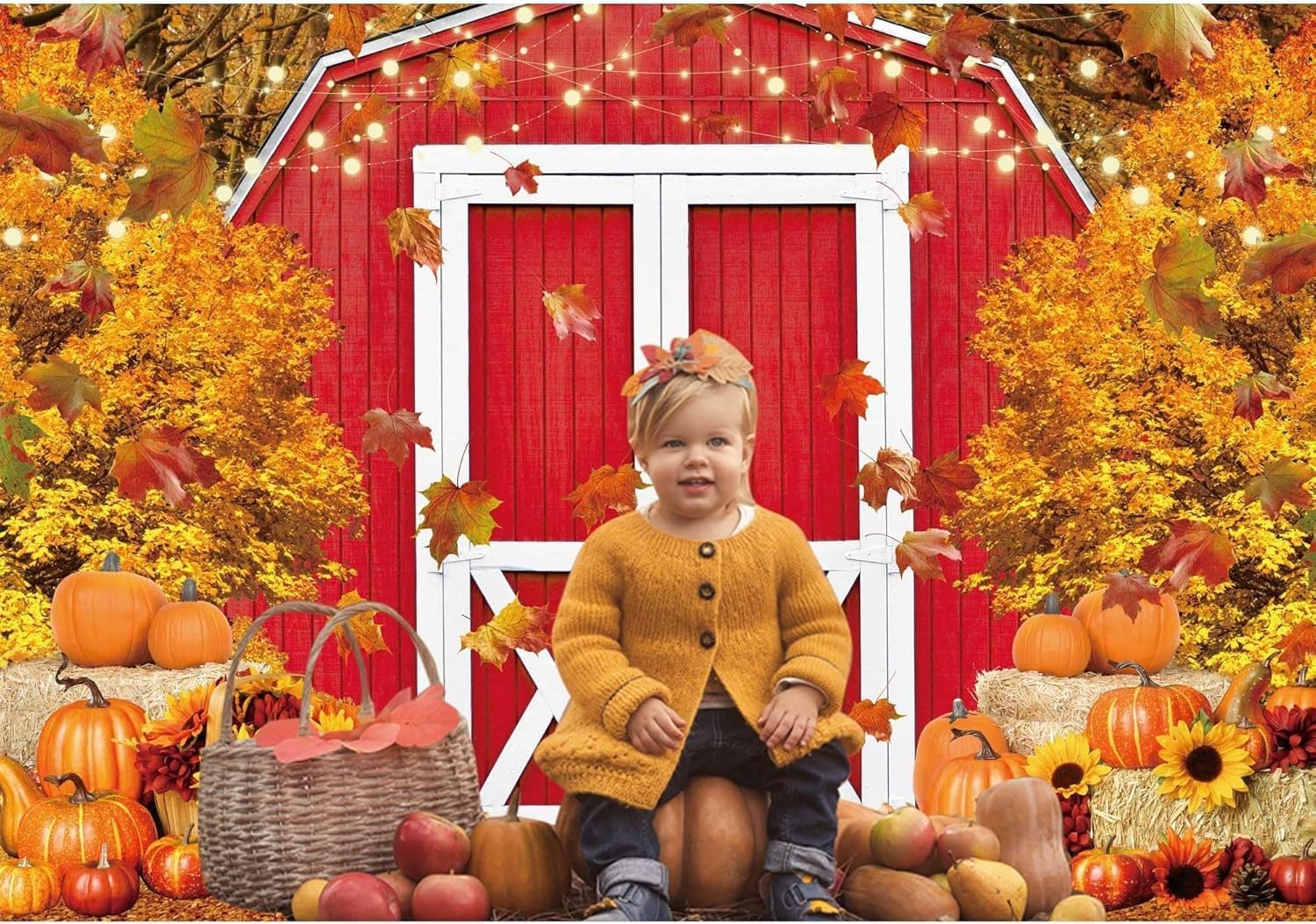 Felortte 12x8ft Polyester Fall Harvest Red Farm Backdrop for Photography Autumn