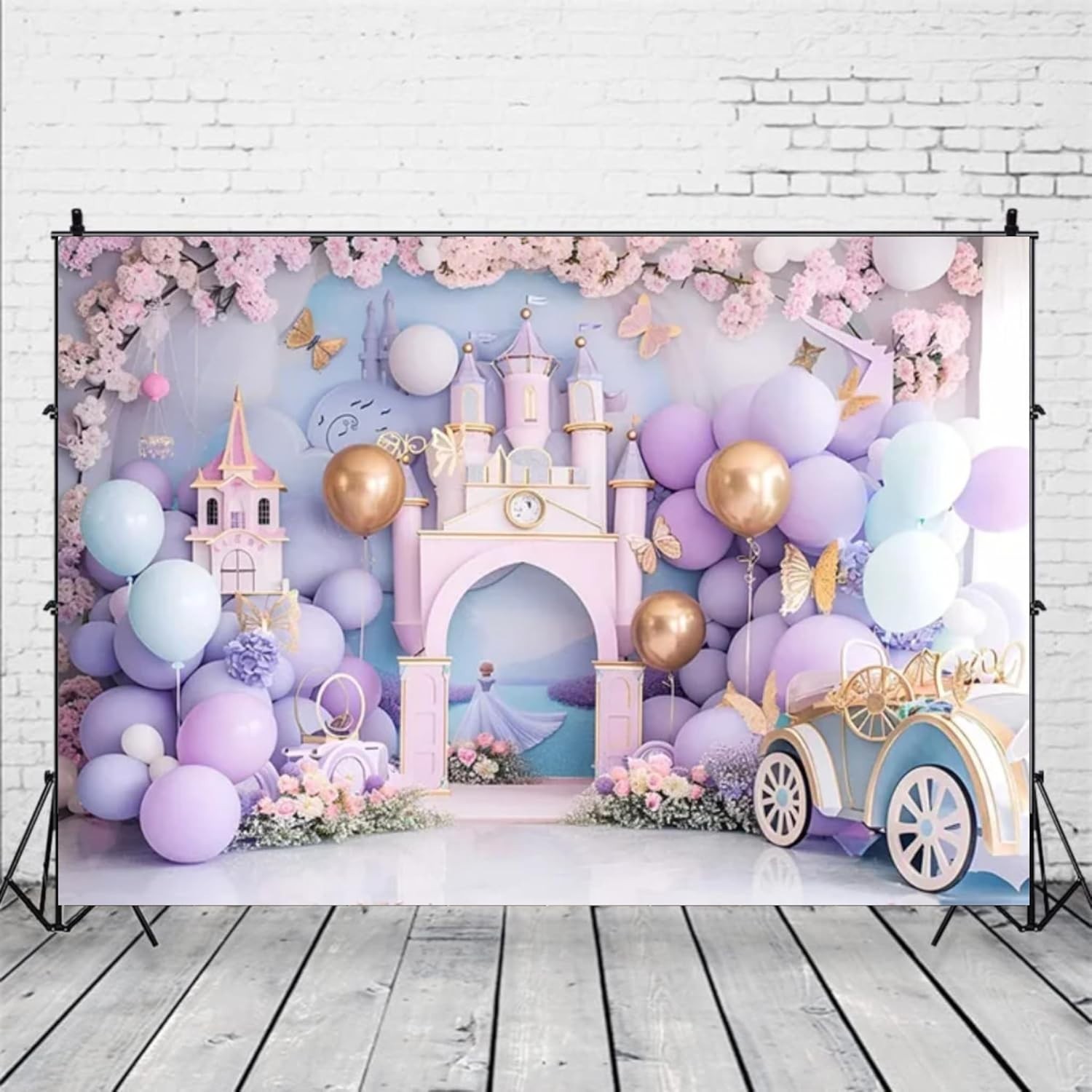 Princess Castle Backdrop Photography Flower Pink Floor Decorations Girls 1st …