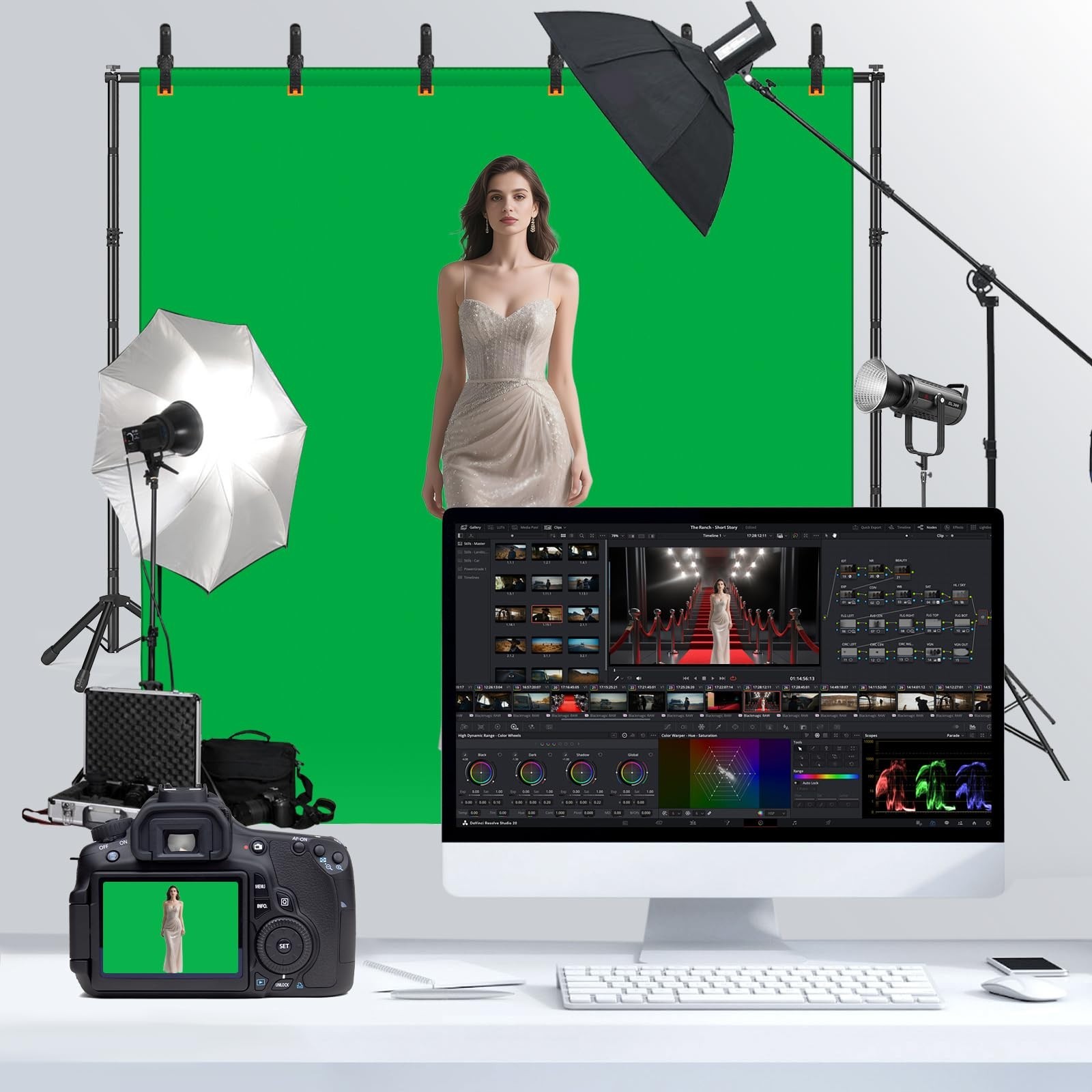 Adjustable 10×8.5 Backdrop Stand & Green Screen Kit for Photography & Video Stre