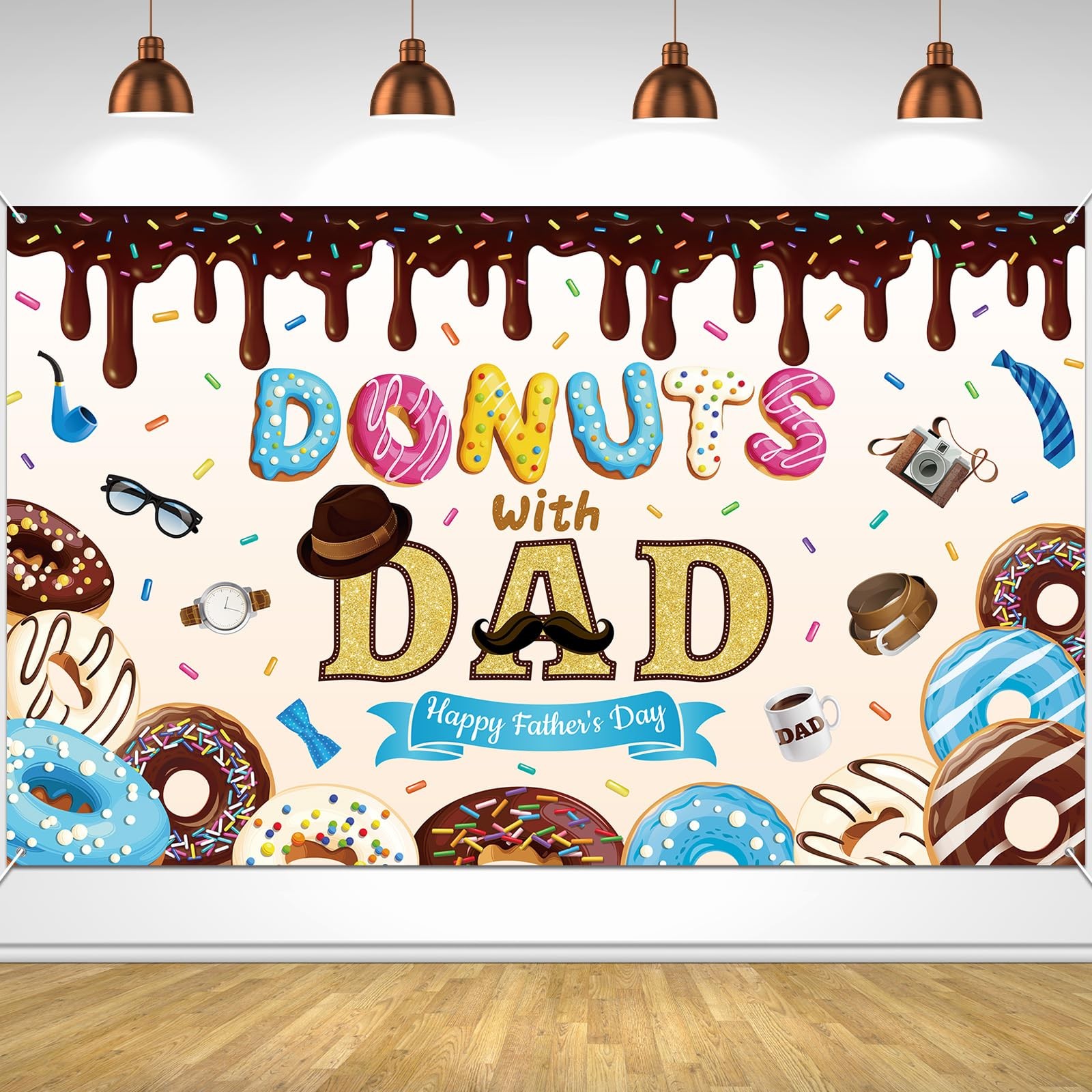 Happy Fathers Day Backdrop Large Size Donuts with Dad Banner Father’s Day Photog