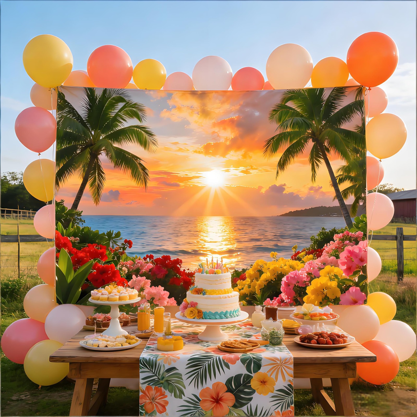 7x5ft Beach Ocean Backdrop Polyester Fabric Hawaiian 7×5 Ft, Rainforest-2