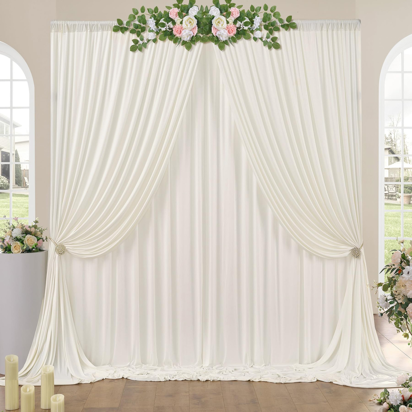 10ft x 10ft Wrinkle Free Ivory Backdrop Curtains for Parties, Polyester Photo…