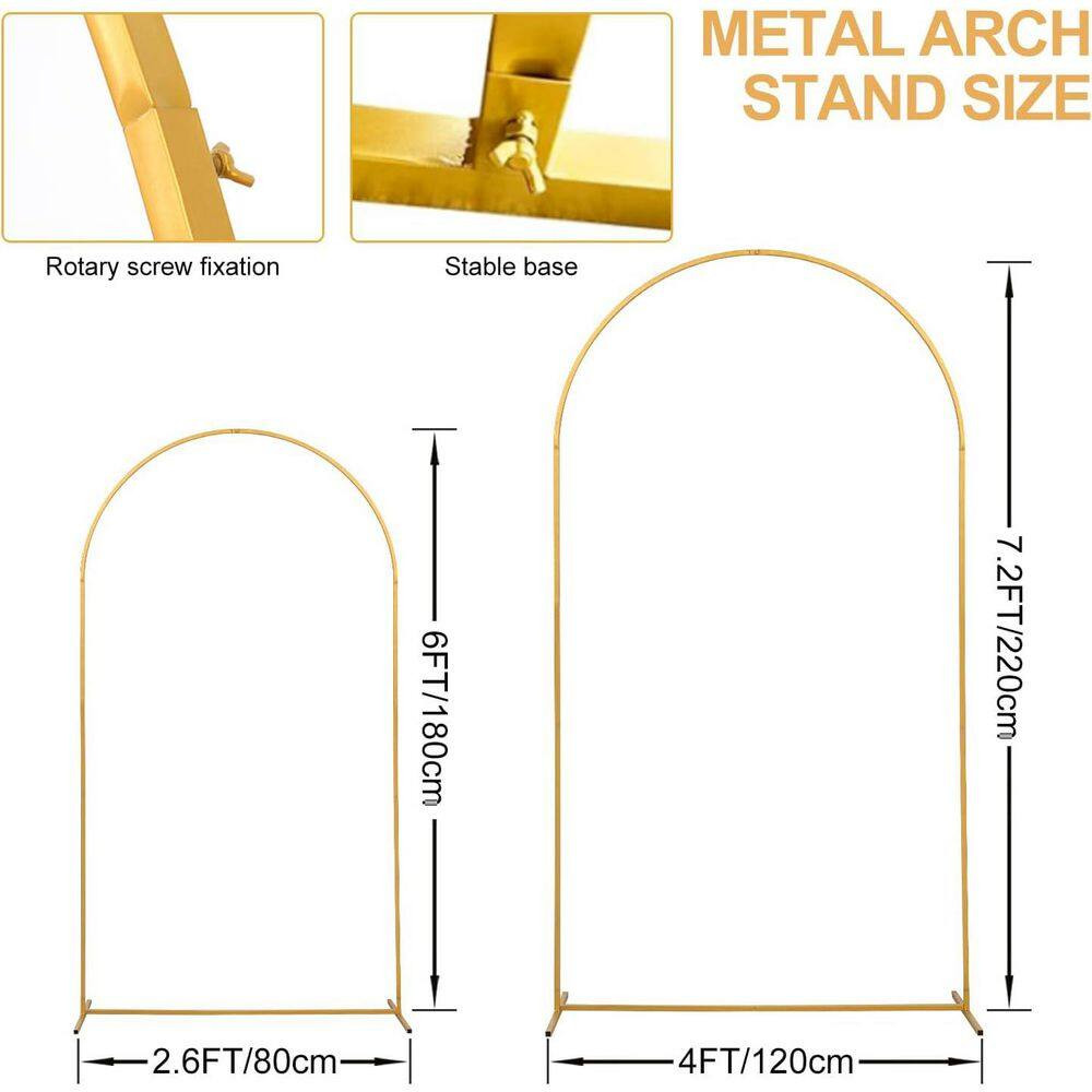 Metal Arch Backdrop Stand Set Gold (7.2 Ft.+6 Ft.) with Cover for Wedding Birthd