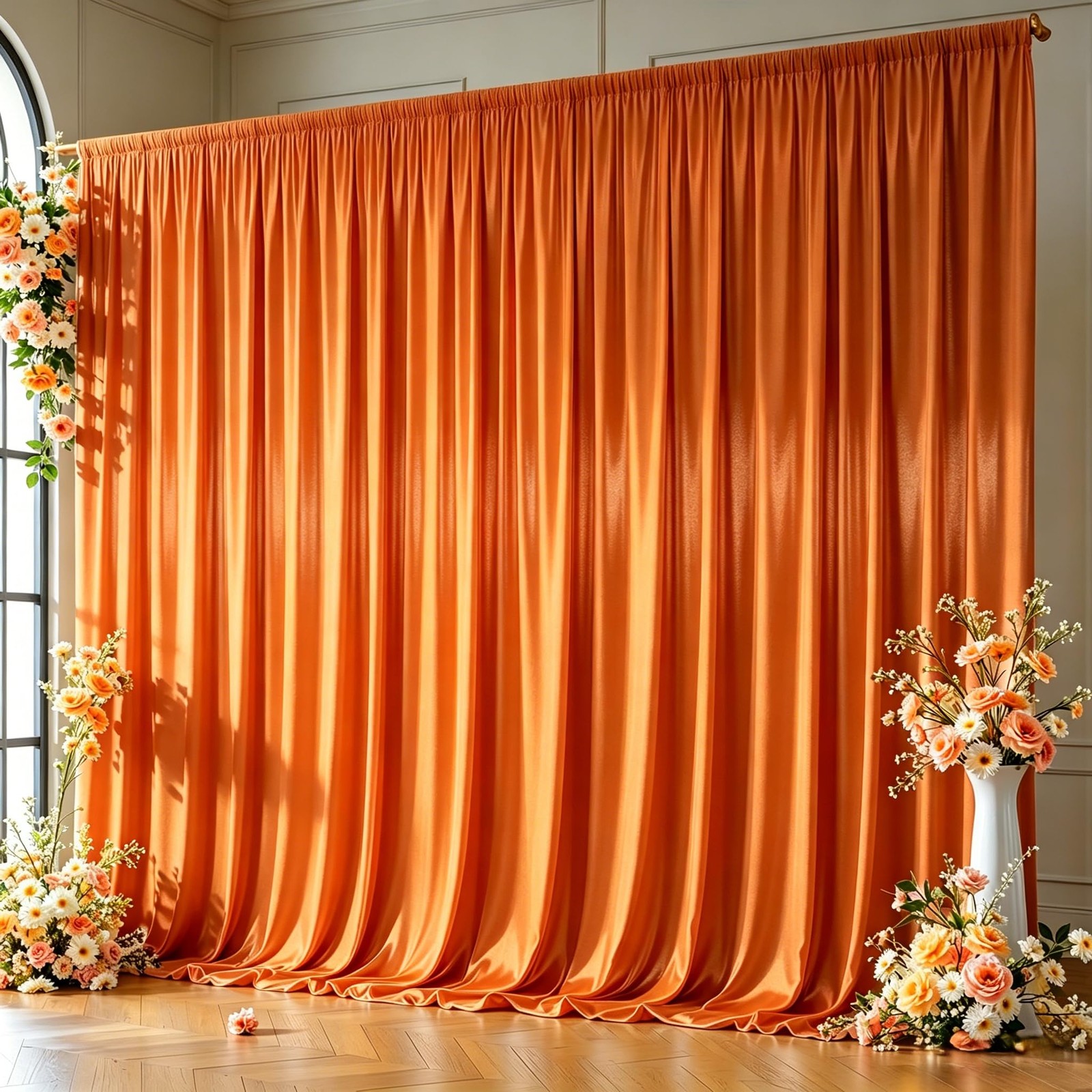 40x10ft Rust Orange Glitter Backdrop Curtain W5 x H10′(8 Panels),