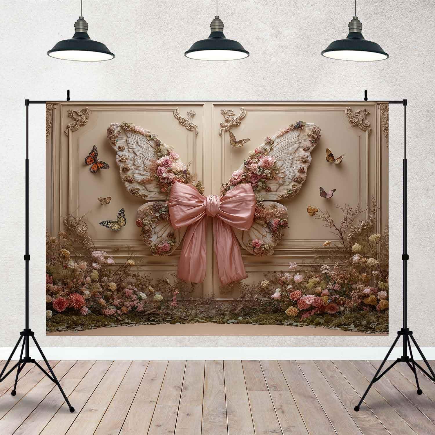 7×5ft Bow Butterfly Backdrop, Butterfly Wings Backdrop, Girls Party Decoratio…
