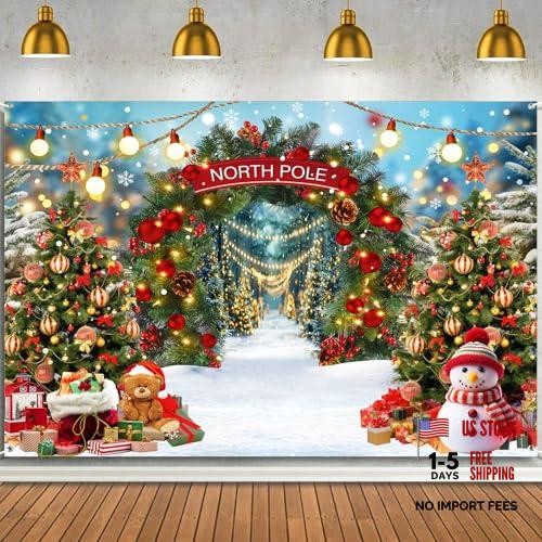 North Pole 7x5ft (82.6″Wx59″H) Snowy Forest Xmas Tree Landscape