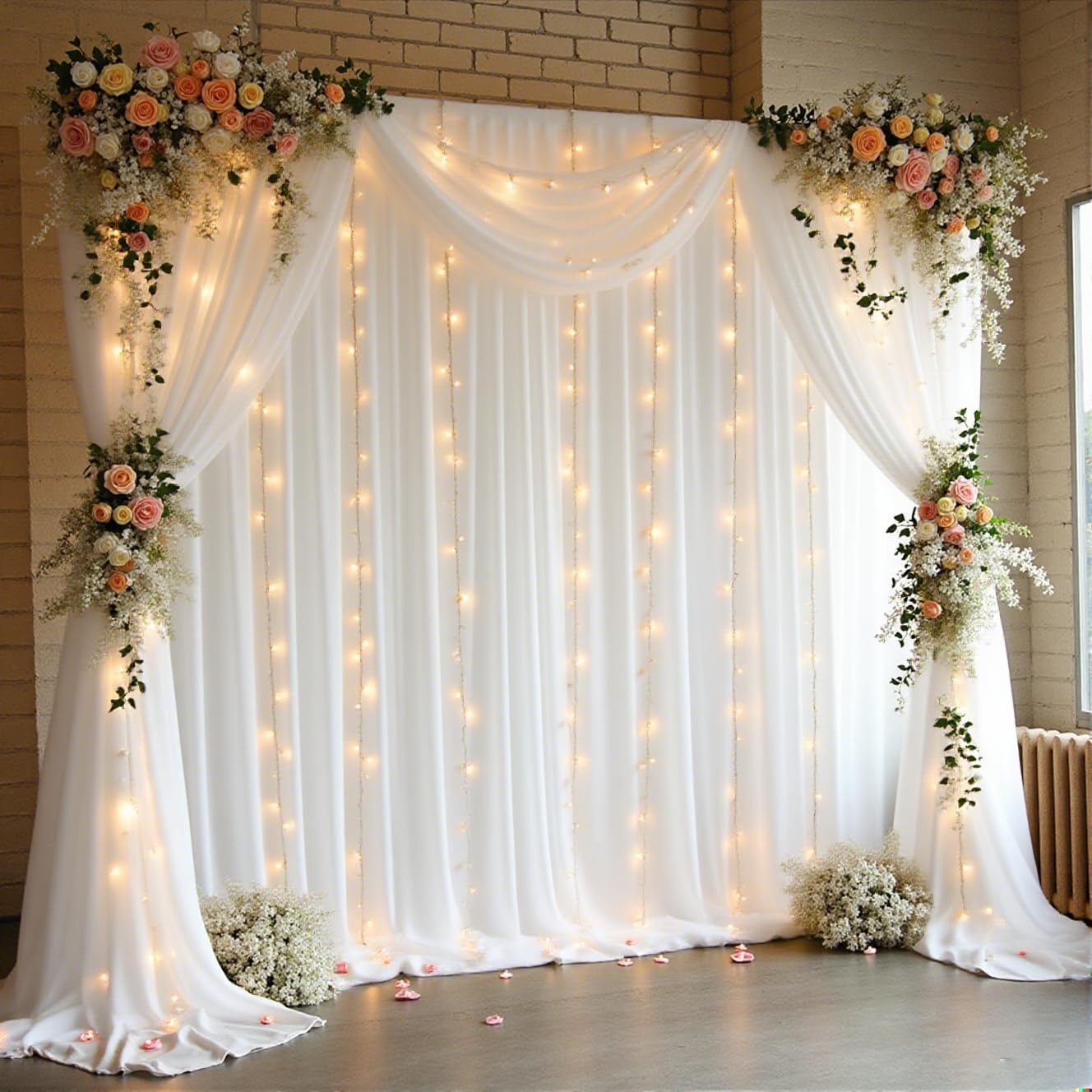 White Backdrop Curtains with Lights 10×10 ft Polyester Photo Background