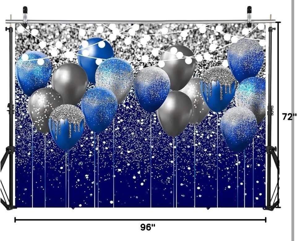 Royal Blue Glitter Backdrop Birthday Backdrop Photo Background with Balloon New