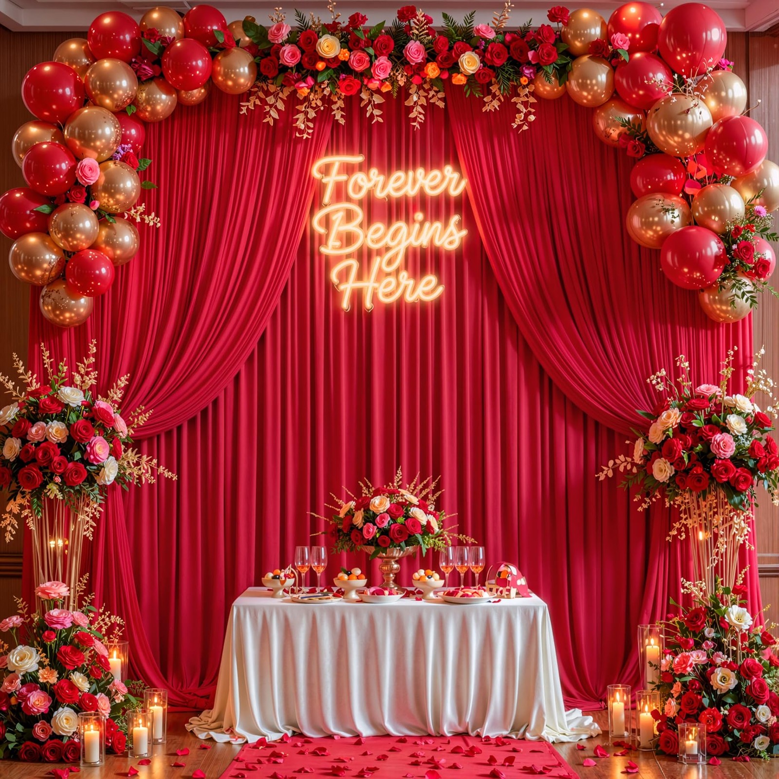 2 Panels Red Backdrop Curtain 10×10 FT Rod Pocket Wrinkle Free Photo Stage