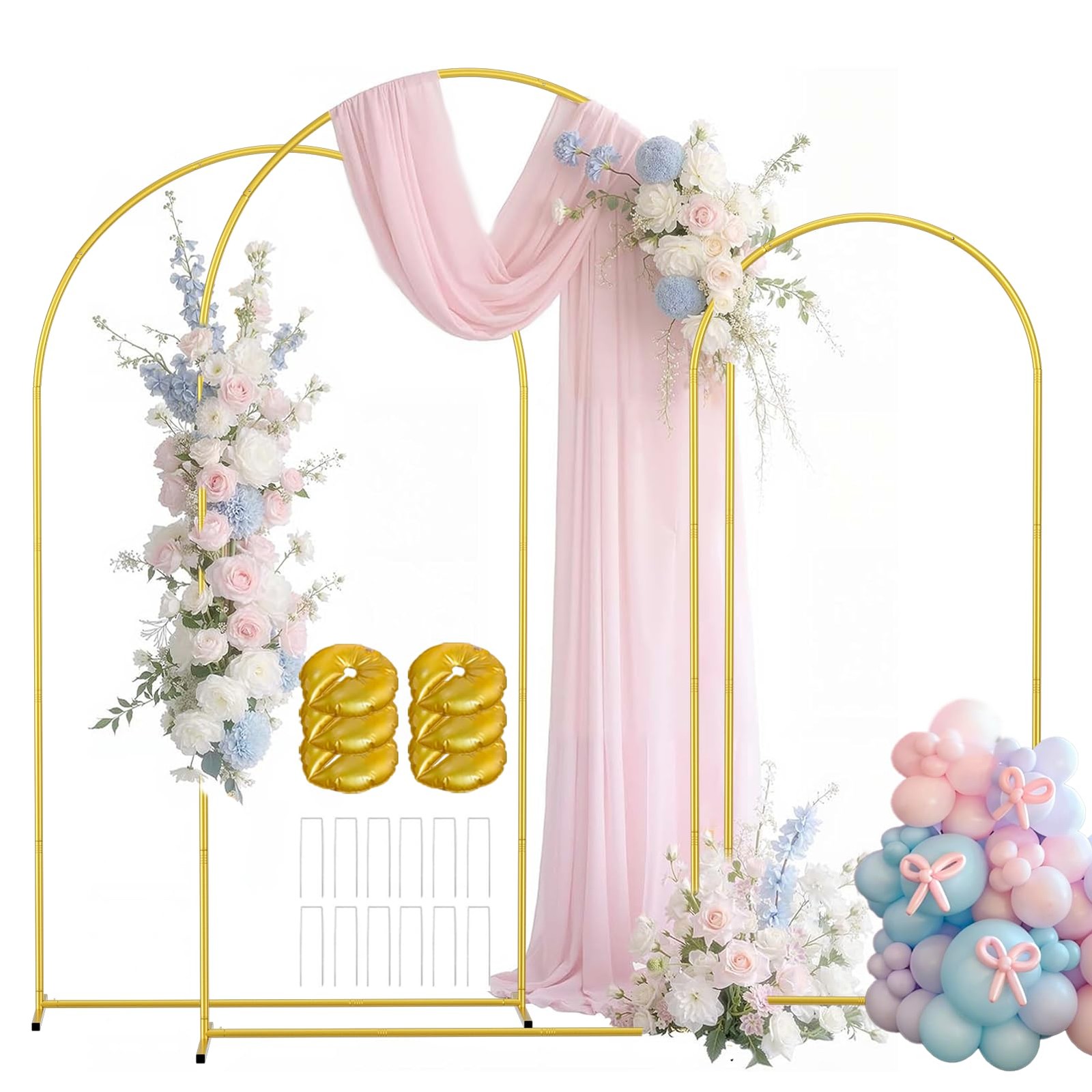 Metal Arch Backdrop Stand Set of 3 (7.2FT/6.6FT/6Ft) Wedding Arch Frame with …
