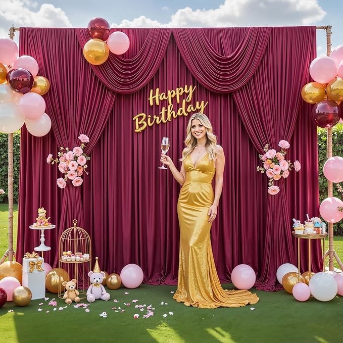 Burgundy Backdrop Curtains 2 Panel 5ft x 12ft Backdrop for Wedding Birthday P…