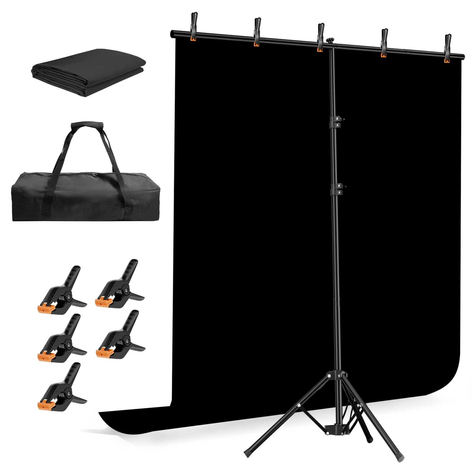 Black Photo Backdrop with Stand Kit 6.5x5ft, Photography Black Background Scr…
