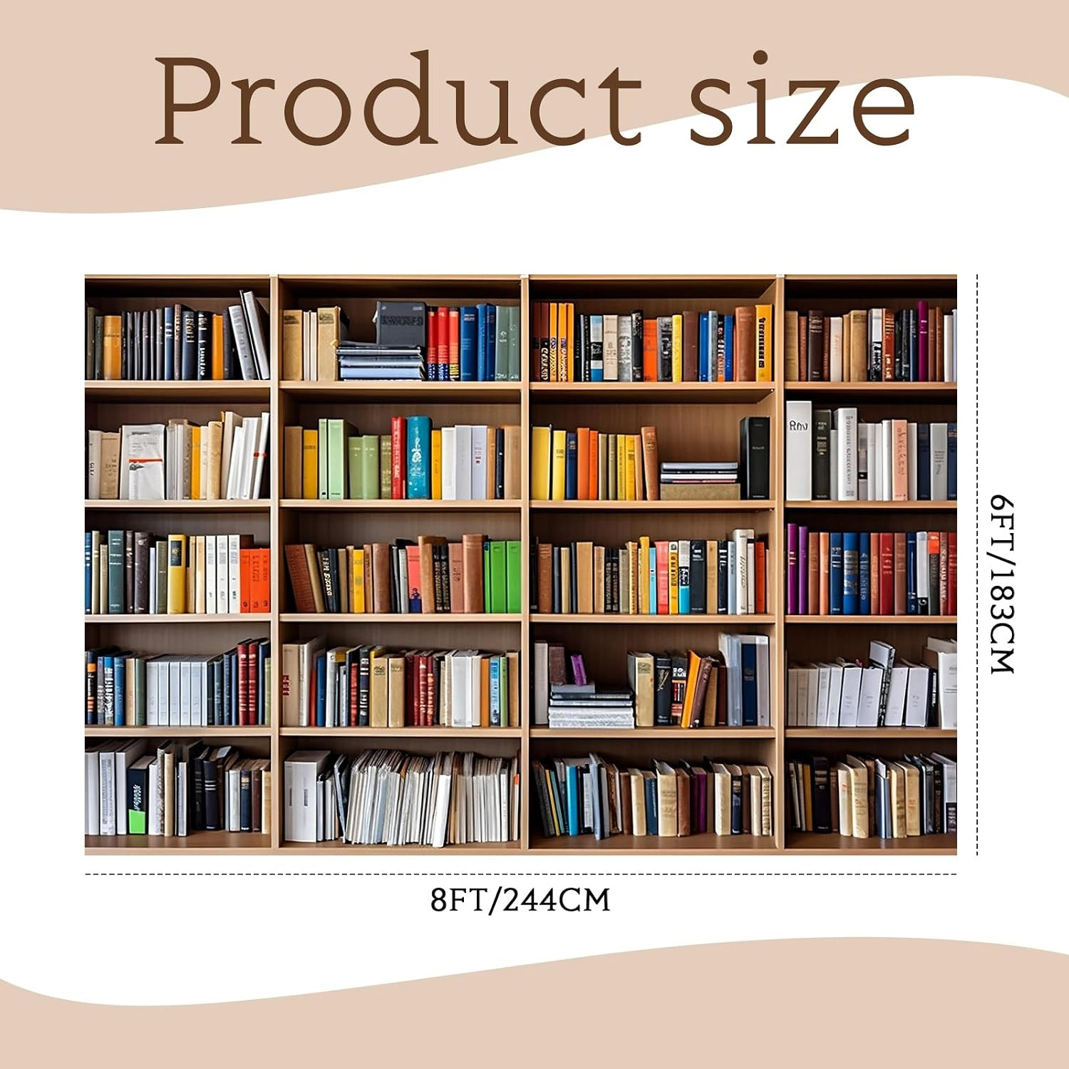 8X6Ft Bookshelf Backdrop Wooden Bookcase Library Photography