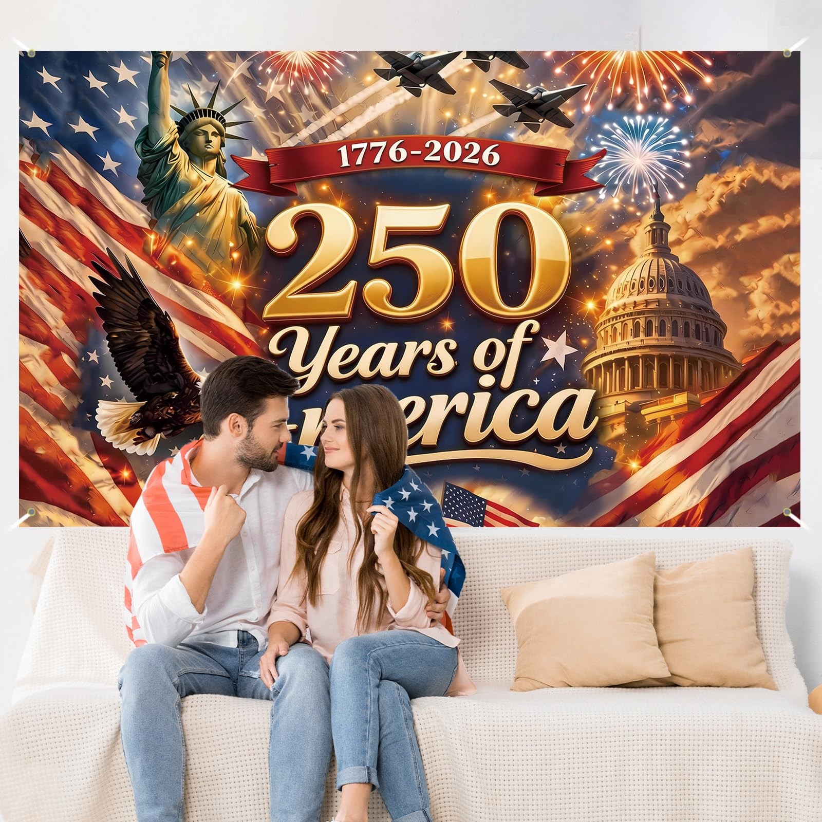America 250 Anniversary Photo Backdrop Patriotic Banner 4th of July Colorful