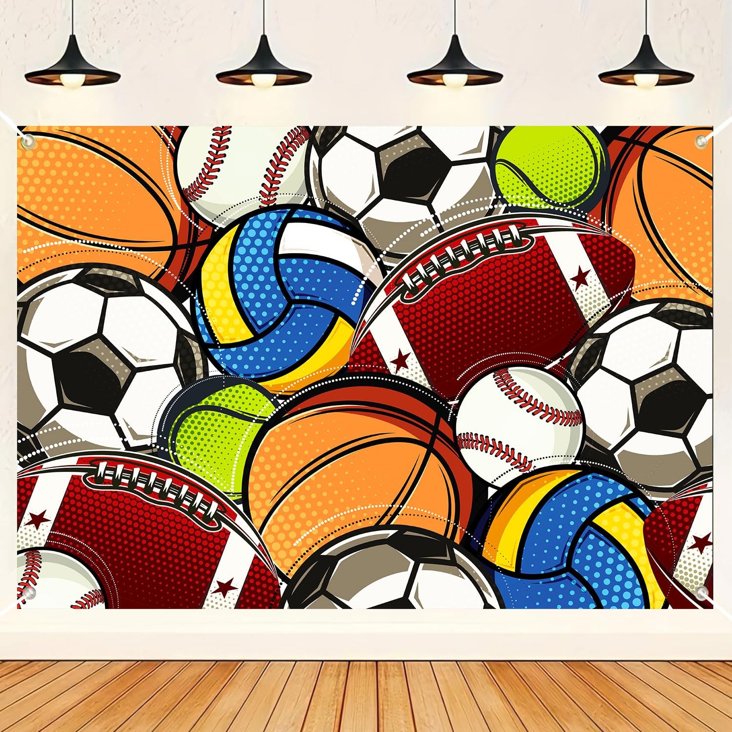 HANYING Sports Party Backdrop,Football Basketball Baseball Sports Theme Birth…