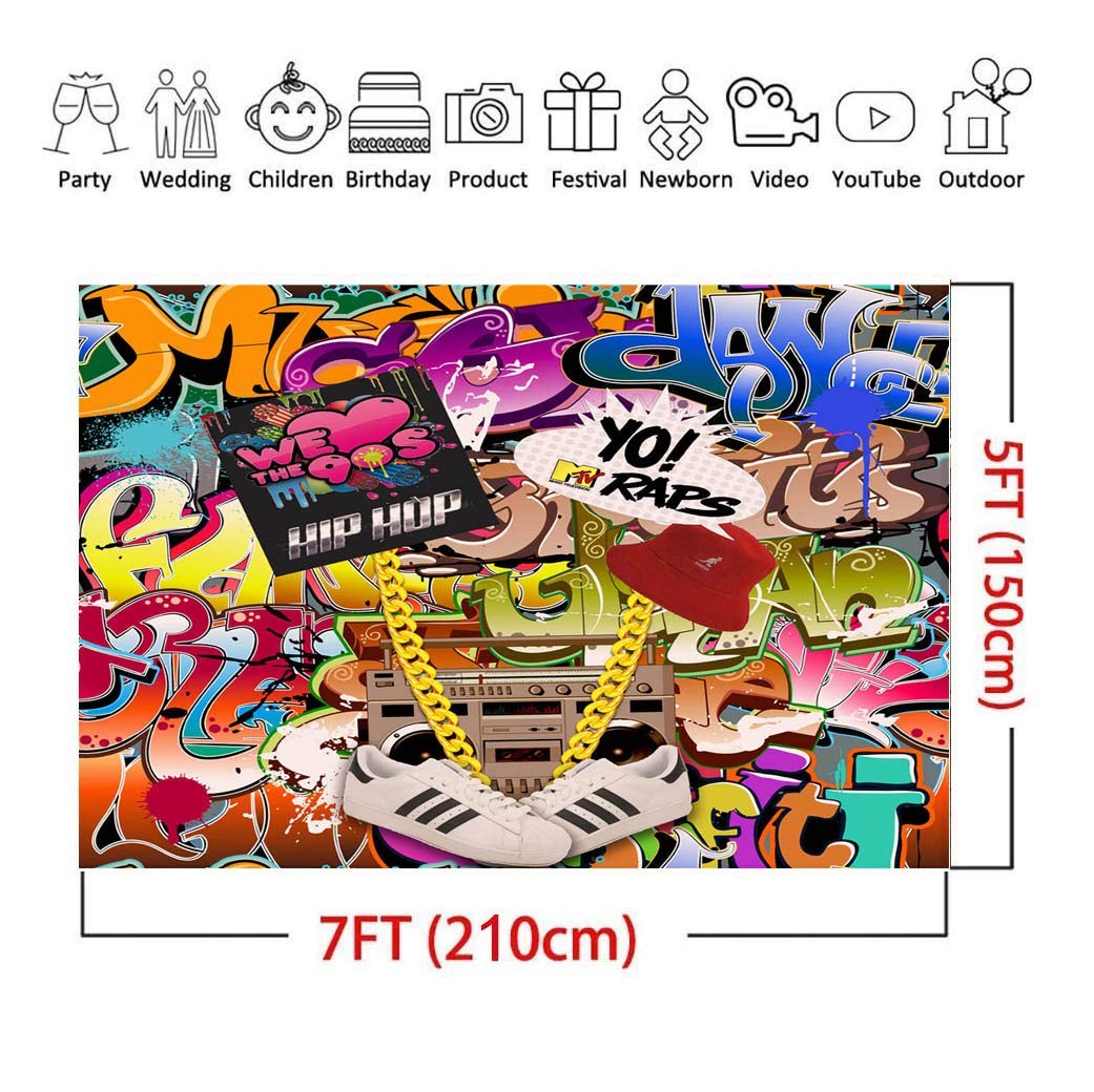 Qian 7x5ft Hip Hop Graffiti Theme Photography Backdrops 7×5 FT, 2