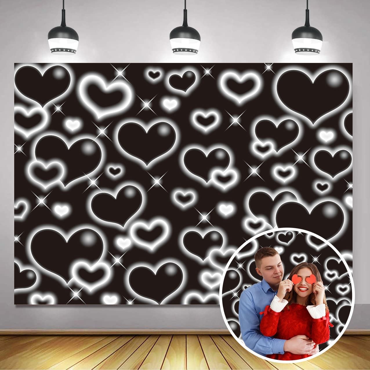 Black Heart Party Photo Backdrop 7x5FT Early 2000s Backdrops for Photoshoot L…