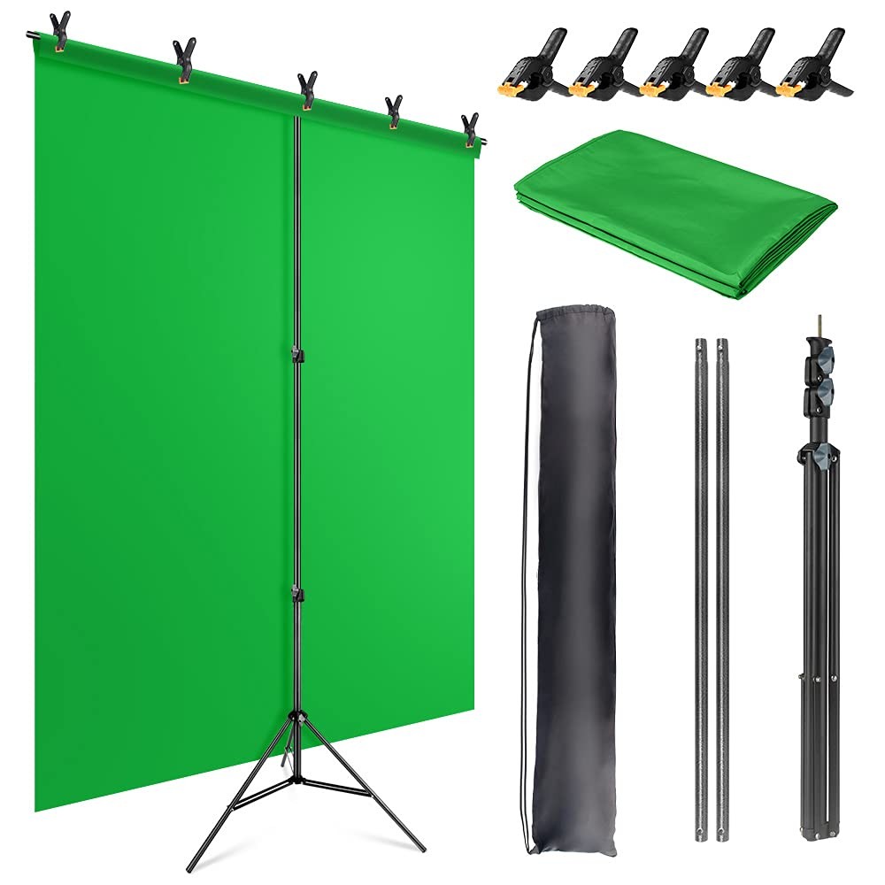 Green Screen Backdrop Kit with Stand, 5X6.5ft Portable Green Screen Backdrop