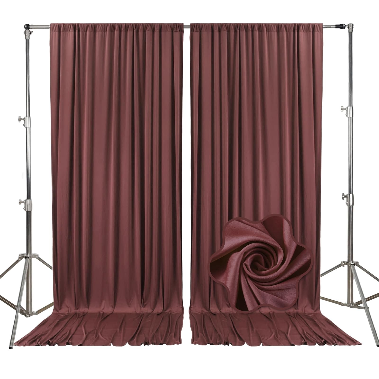 2 PCS 10 x 10 FT Red Brown Fabric Satin Backdrop Curtains Photography Drapes