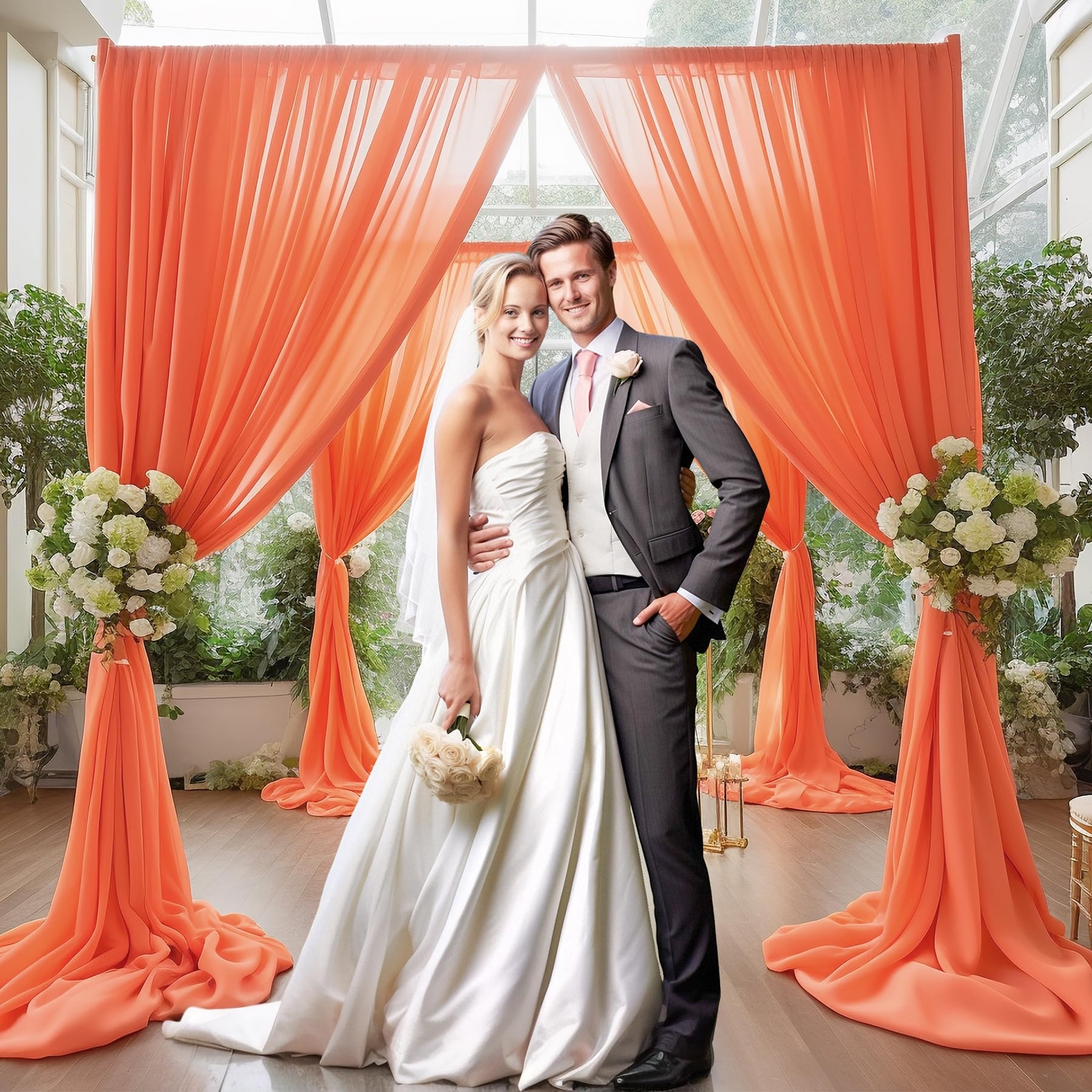 10ft x 10ft Orange Chiffon Backdrop Curtains Wrinkle-Free Sheer Fabric