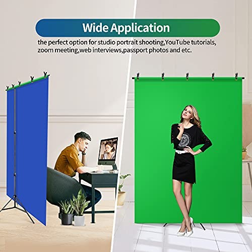 Green Screen Backdrop with Stand Kit 5×6.5ft for Zoom, Reversible Blue Screen
