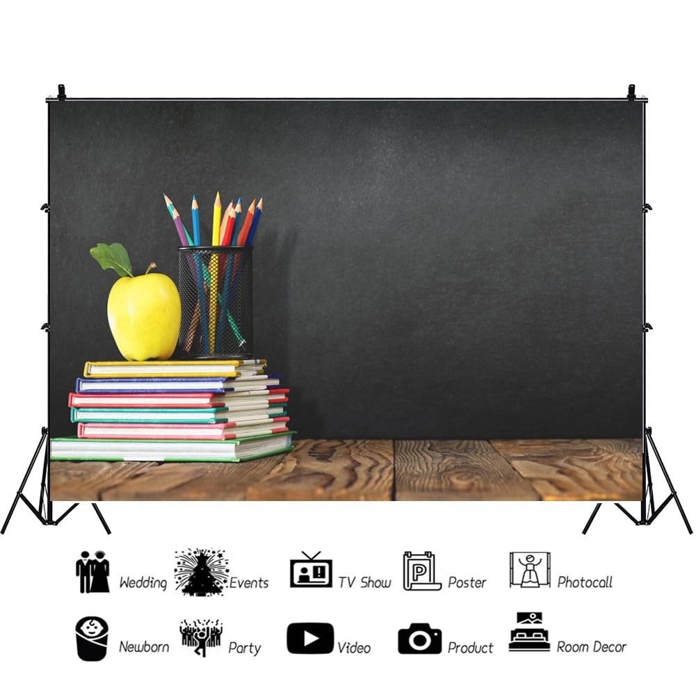 7x5ft Back to School Backdrop, Chalkboard, Pencils, Books, Vinyl, Photo Prop
