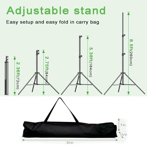 10×8.5 ft Adjustable Green Screen Backdrop Kit with Stand, Photo 8.5×10 ft