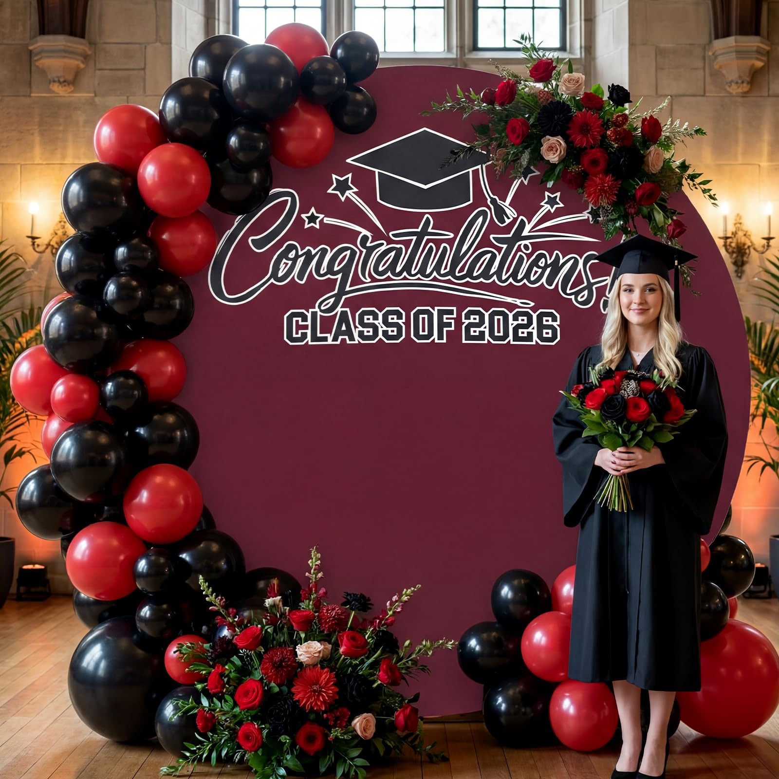 2026 Graduation Round Arch Backdrop Cover 7.2 ft Circle Arch Backdrop Cover for