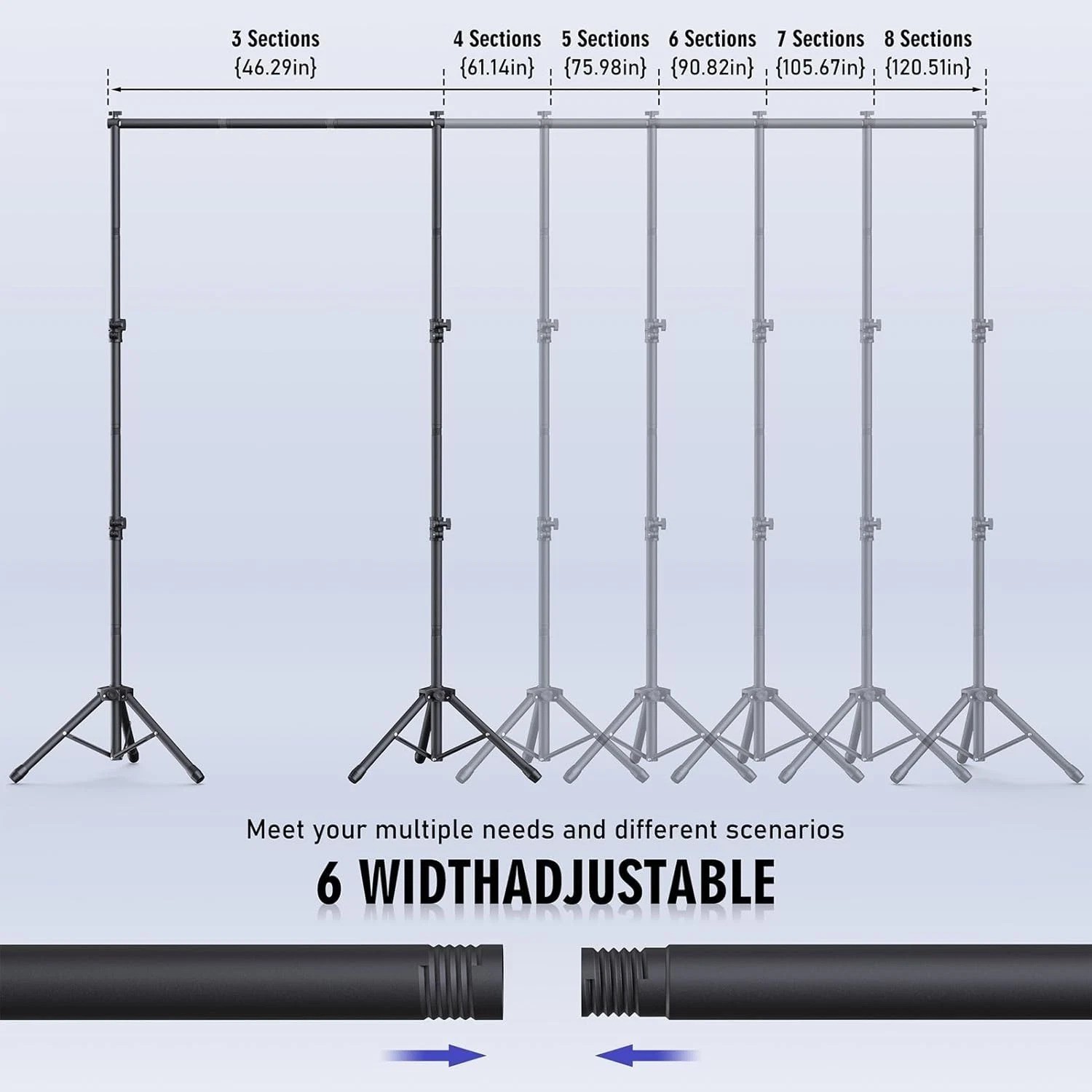 Adjustable Backdrop Stand Kit – 10×7.5ft, 6 Widths for Events & Photography