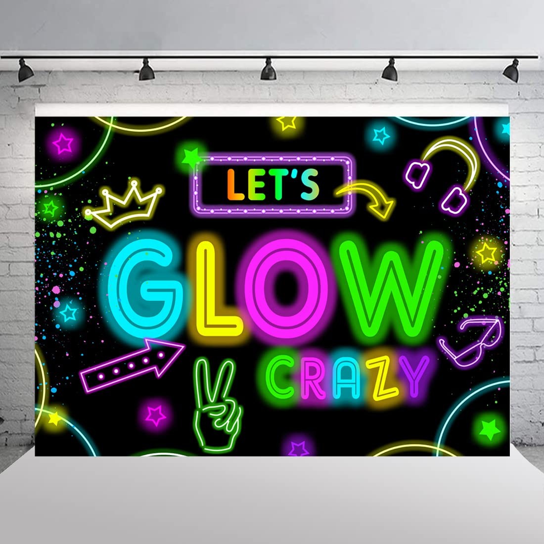Wollmix Neon Glow Party Decorations Supplies Backdrop 7x5ft 7x5ft, Black