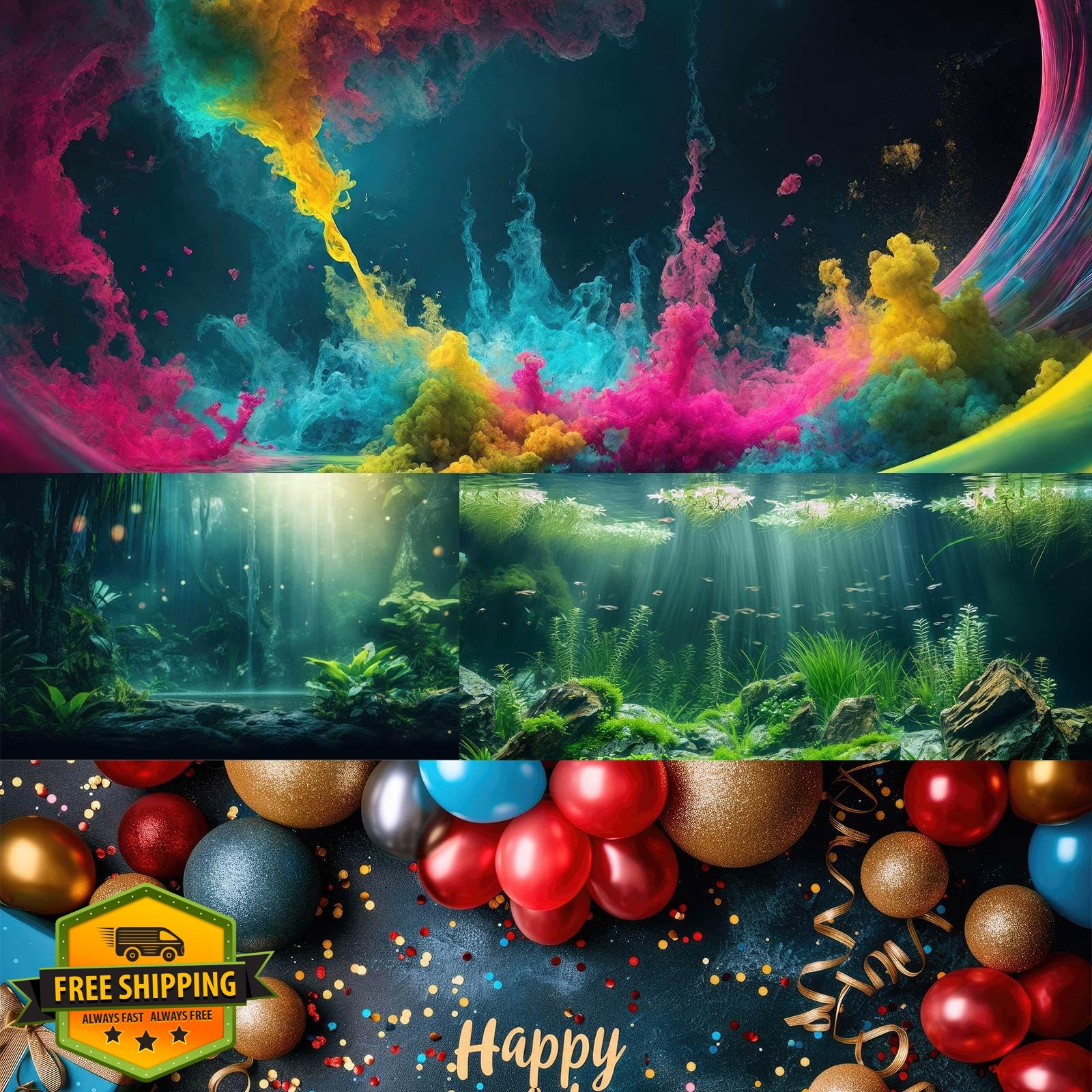 CaterRina Coral Orange Aquarium Backdrop 48x18in