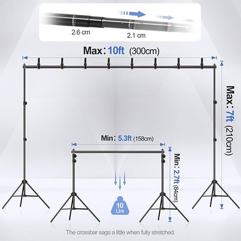EMART 10x7ft Adjustable Backdrop Stand w/ Crossbars Clamps #R034