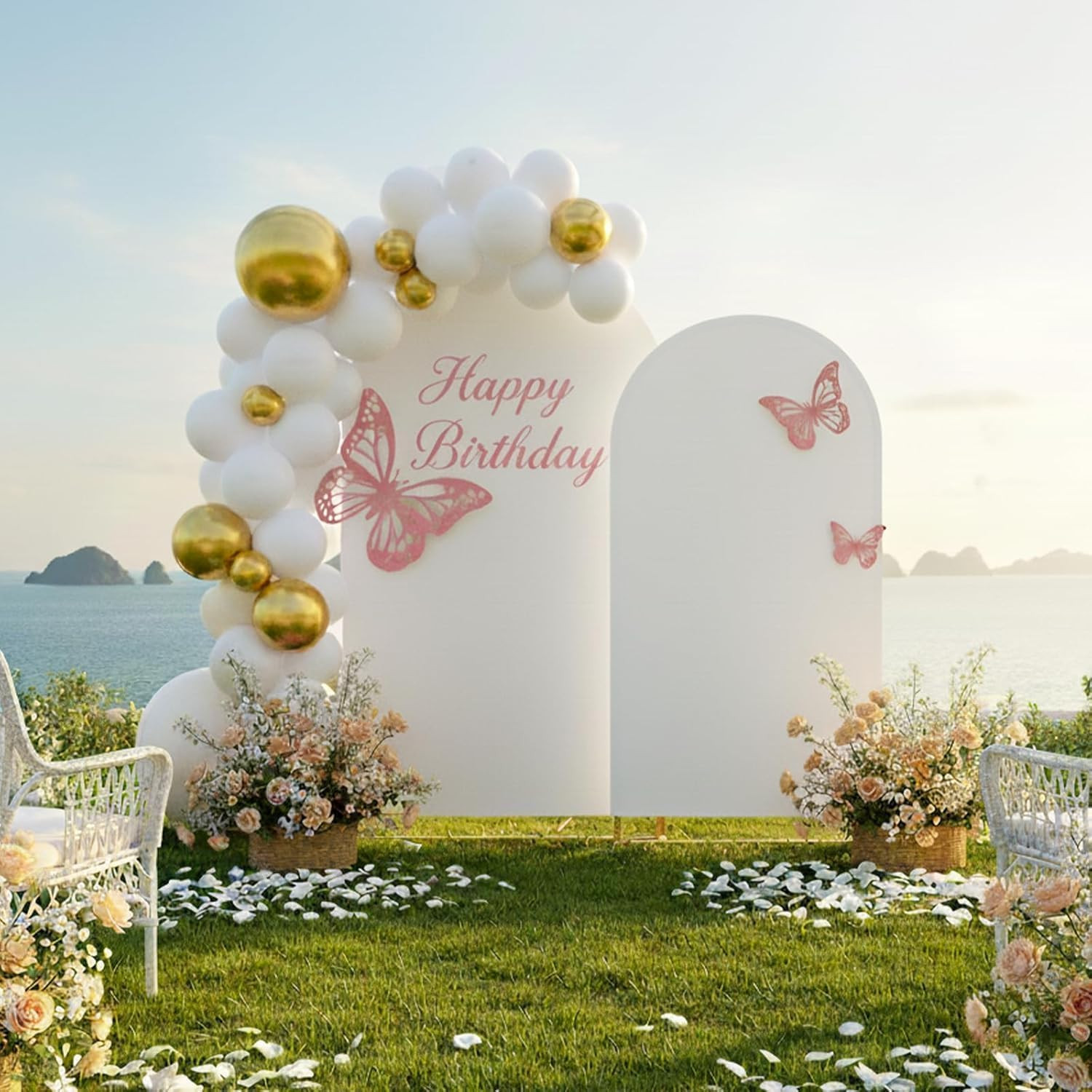 Metal Arch Backdrop Stand and Cover Set, 8FT, 6.6FT Party Backdrop, Easy to Asse
