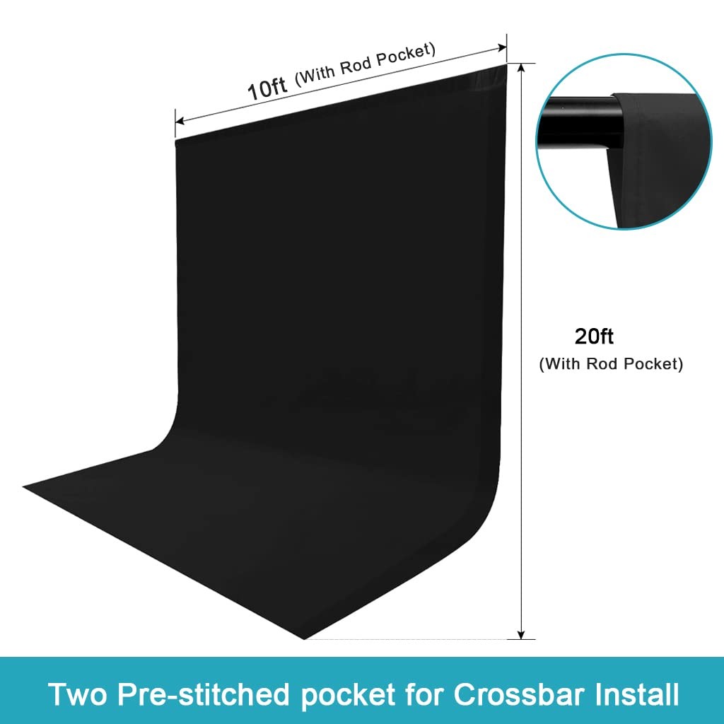 10X20ft Black Photo Backdrops for Photography, LCUIRC Two Rod Pocket Backdrop…