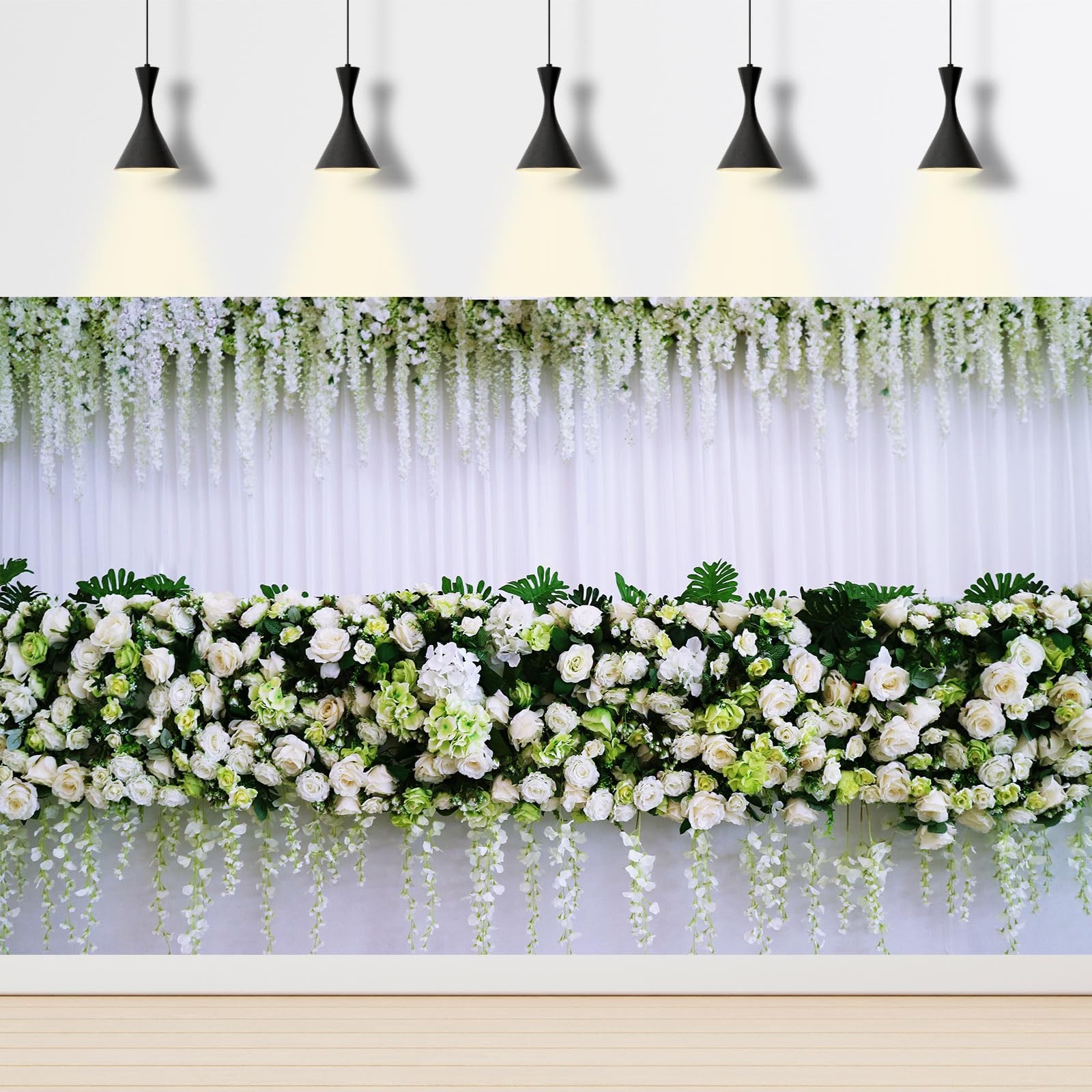 7x5FT Wedding Party Backdrop Art White Bouquet Flower Fabric Photo Background