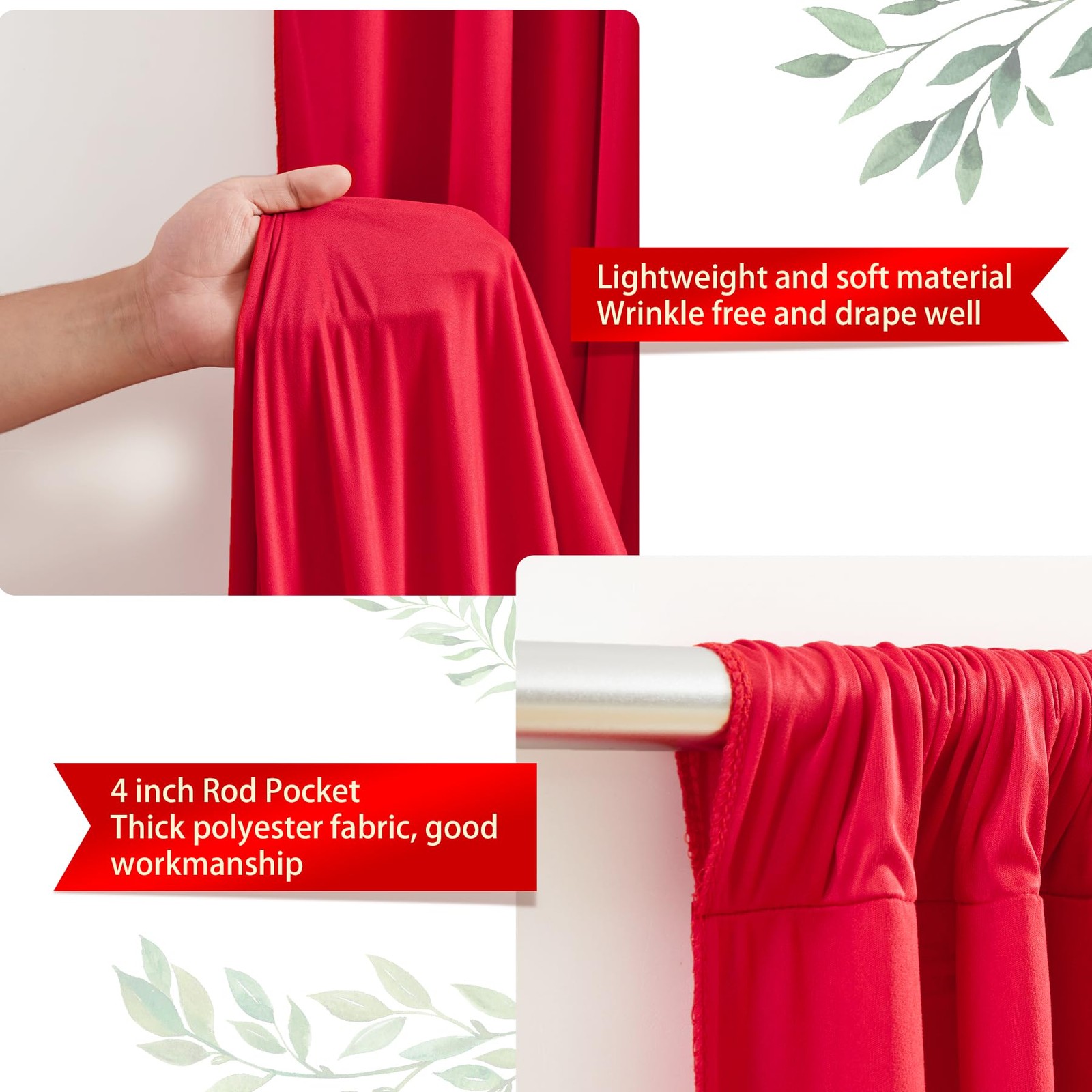 Red Backdrop Curtains For Valentines Day Polyester Drapes 8x10ft 2 Panels